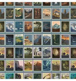 Riley Blake Fabrics National Parks, Postcards in Blue, Fabric Half-Yards