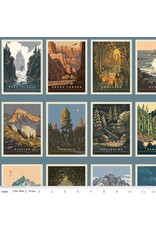 Riley Blake Fabrics National Parks, Postcards in Blue, Fabric Half-Yards