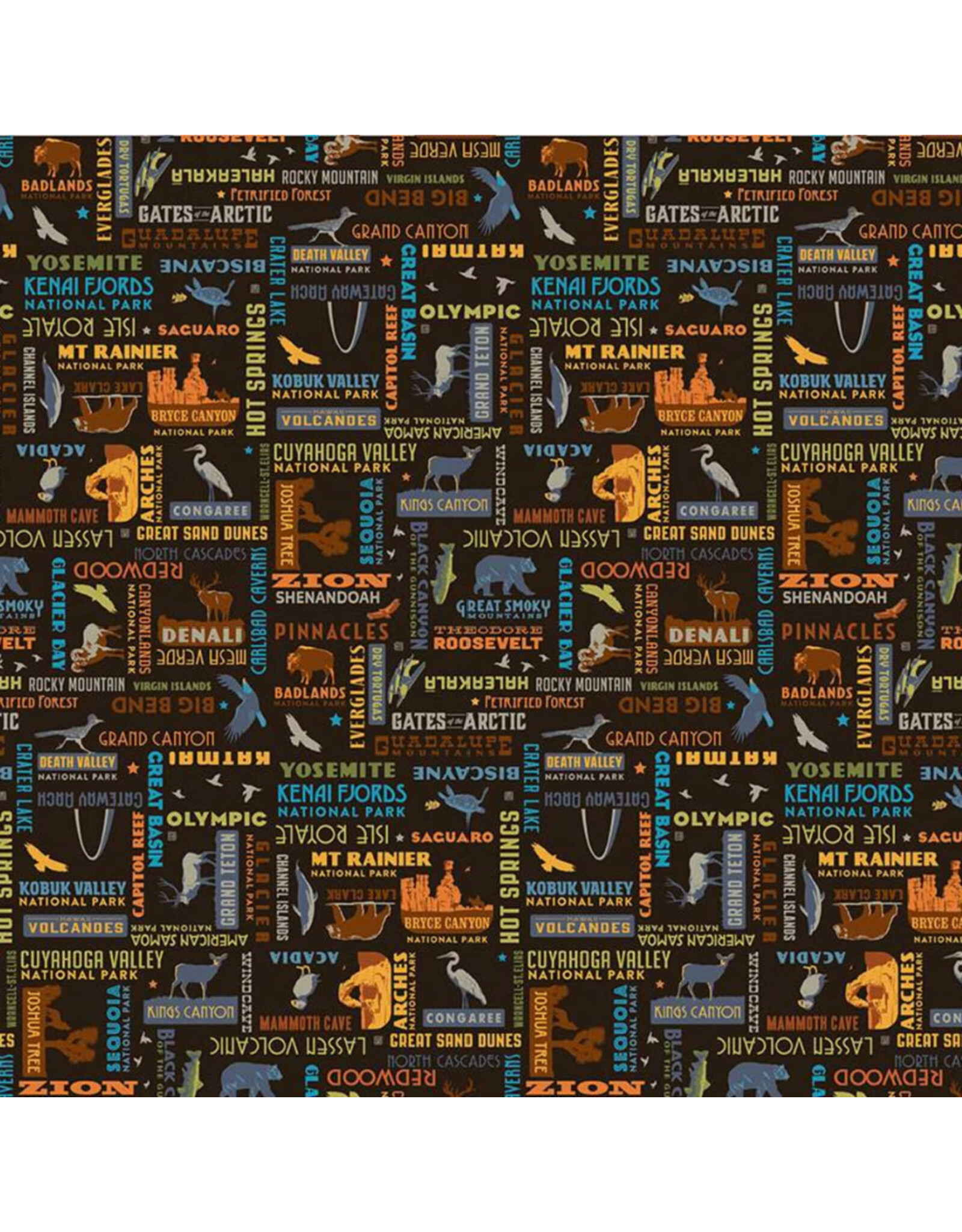 Riley Blake Fabrics National Parks, Word Print in Black, Fabric Half-Yards