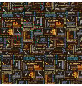 Riley Blake Fabrics National Parks, Word Print in Black, Fabric Half-Yards