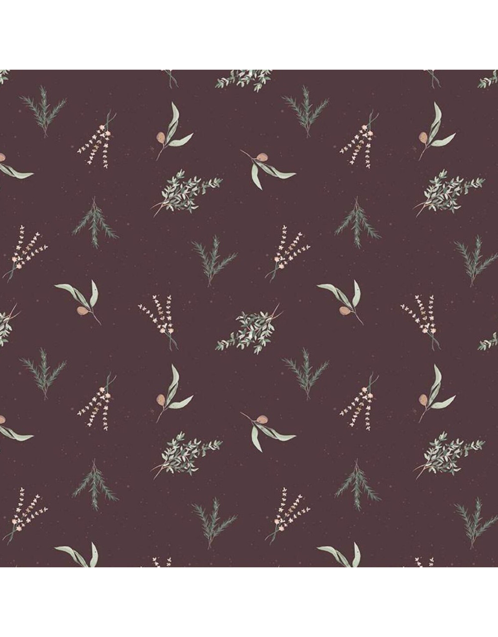 Riley Blake Fabrics Olive Grove, Herbs in Eggplant, Fabric Half-Yards