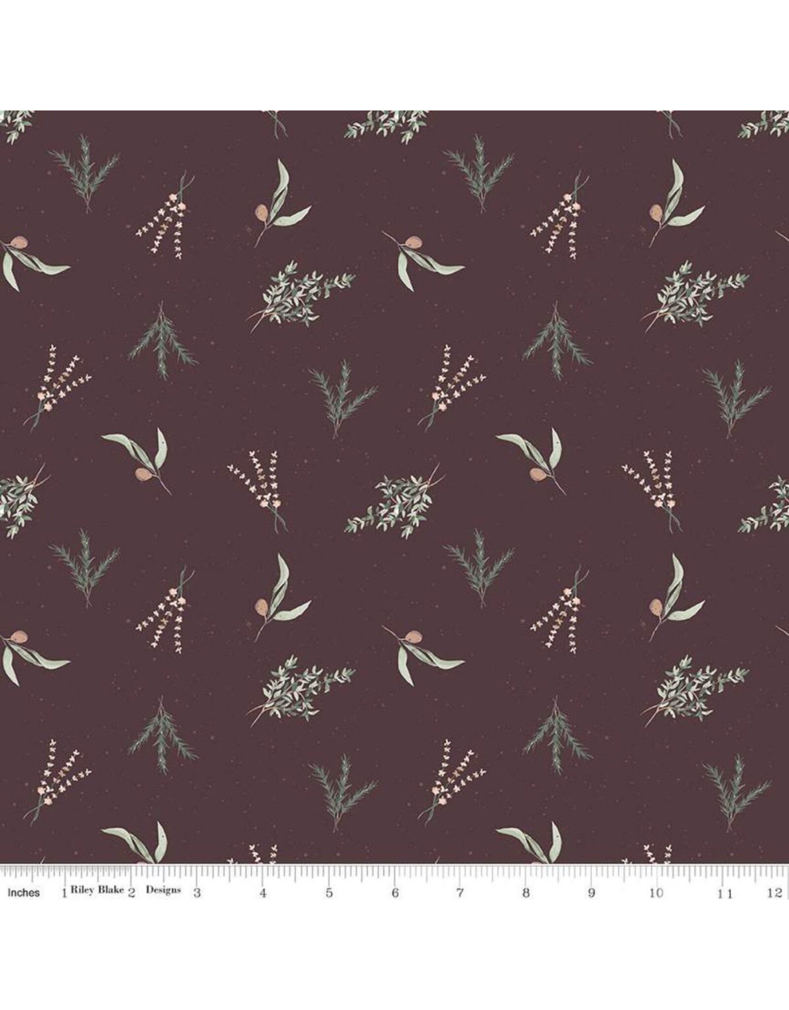 Riley Blake Fabrics Olive Grove, Herbs in Eggplant, Fabric Half-Yards