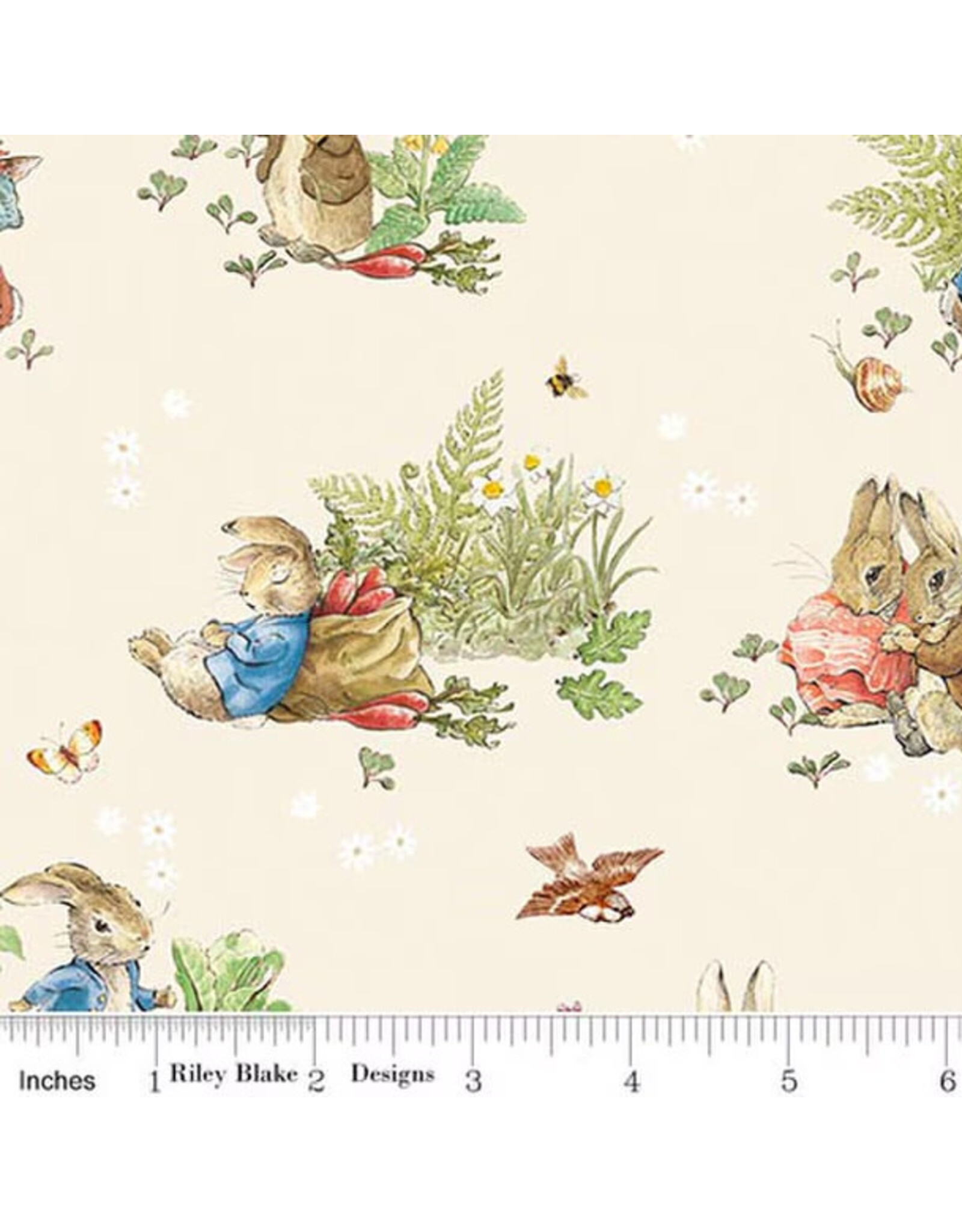 Riley Blake Fabrics Peter Rabbit and Benjamin Bunny, Main in Cream, Fabric Half-Yards