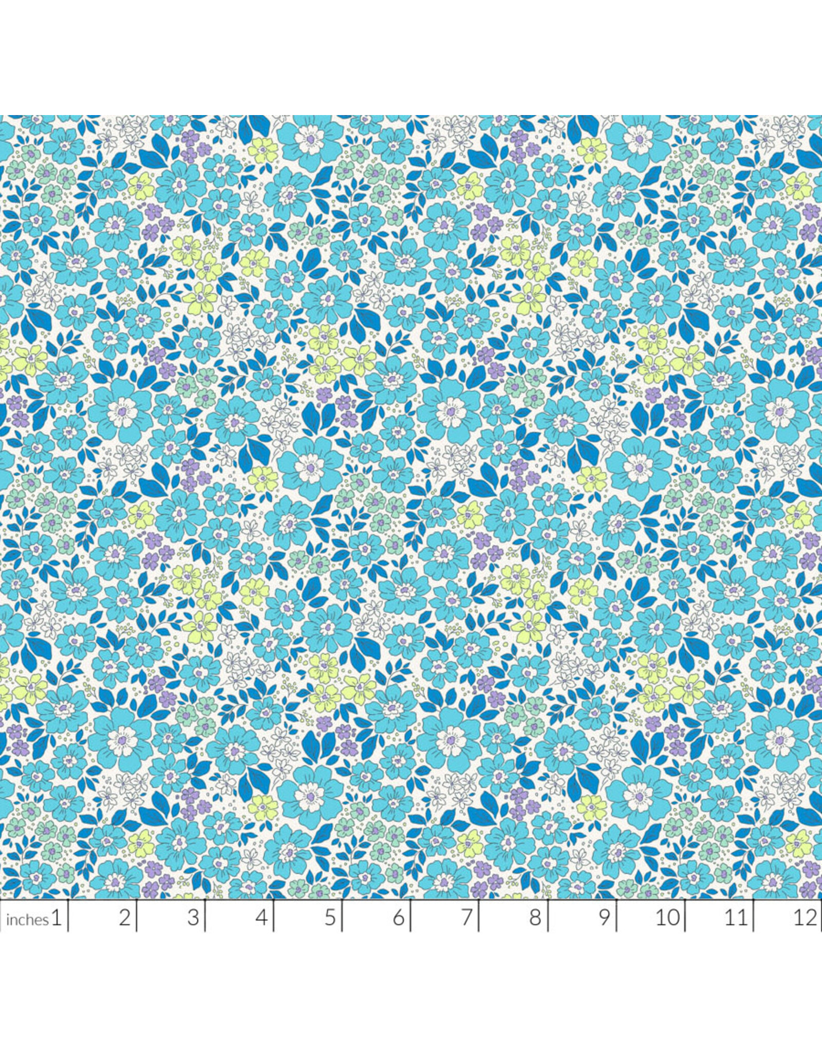 Figo Pocket Posies, Meadow in Blue, Fabric Half-Yards