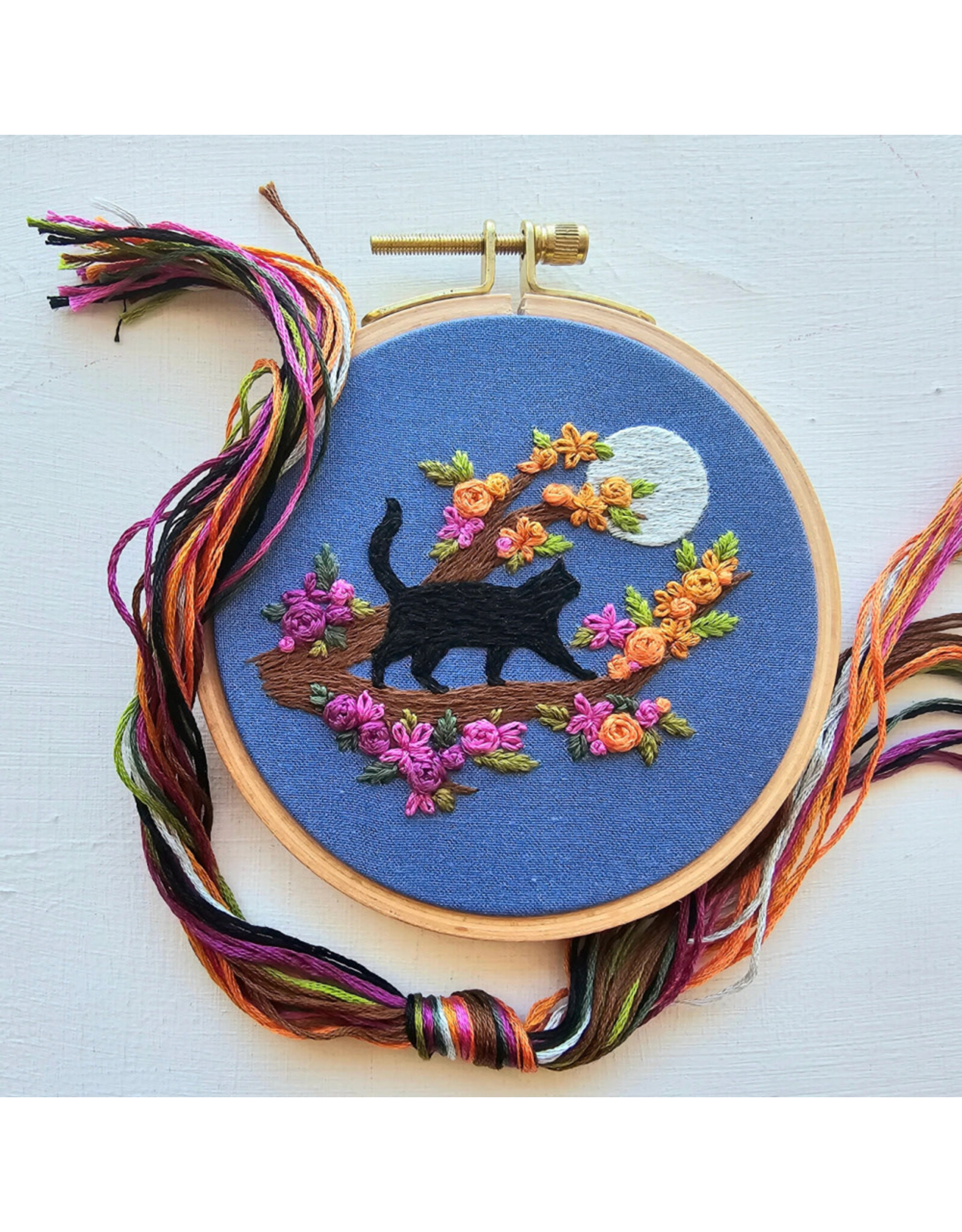 Jessica Long Embroidery Mini Black Cat and Full Moon, Embroidery Kit