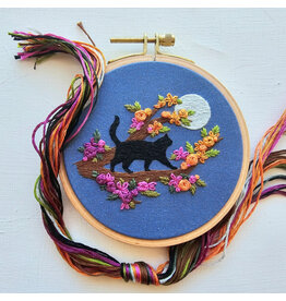 Jessica Long Embroidery Mini Black Cat and Full Moon, Embroidery Kit