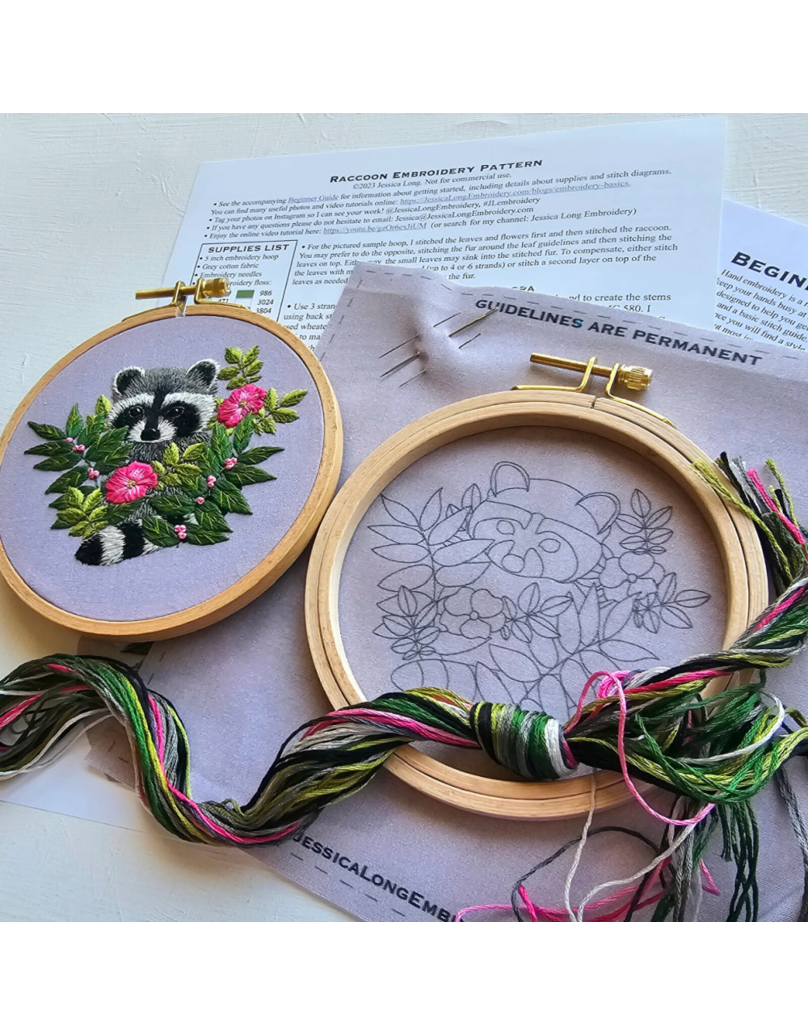 Jessica Long Embroidery Raccoon, Embroidery Kit