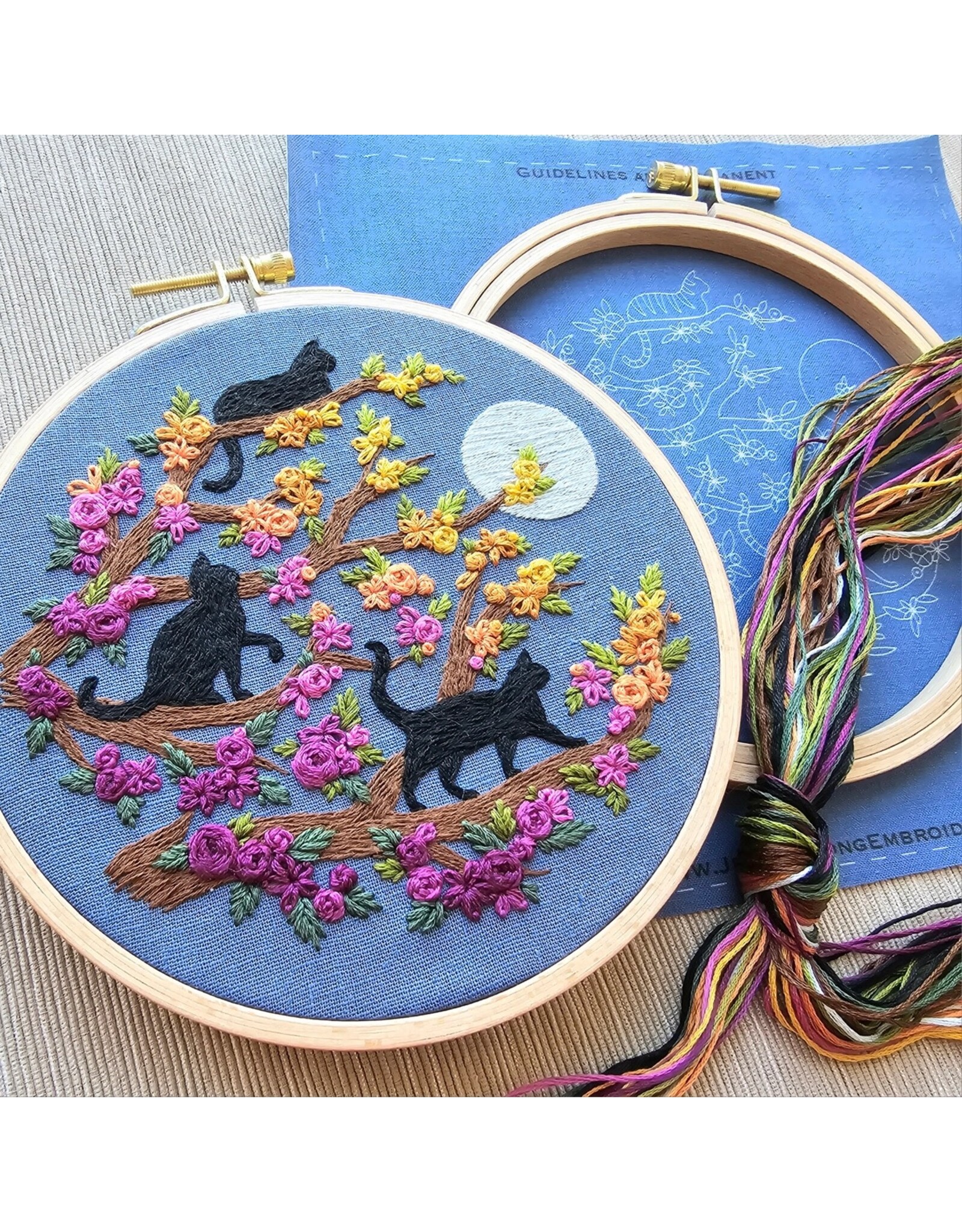Jessica Long Embroidery Cats and Full Moon, Embroidery Kit