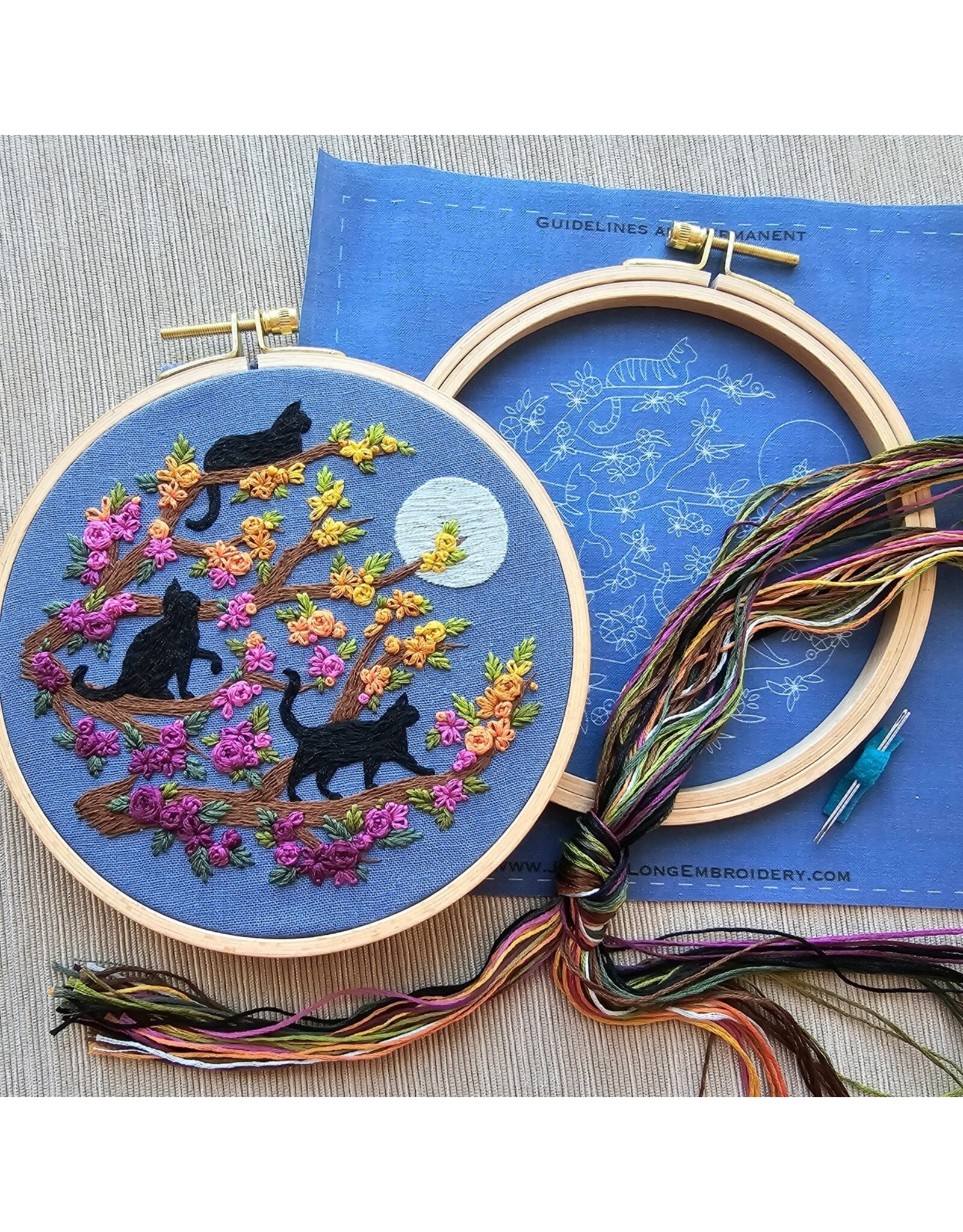 Jessica Long Embroidery Cats and Full Moon, Embroidery Kit