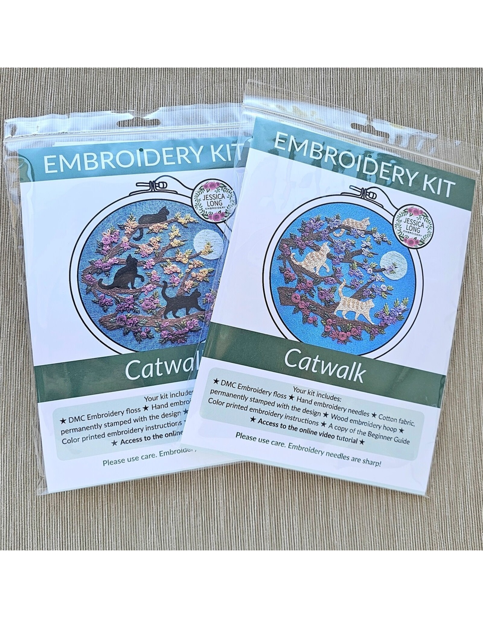 Jessica Long Embroidery Cats and Full Moon, Embroidery Kit