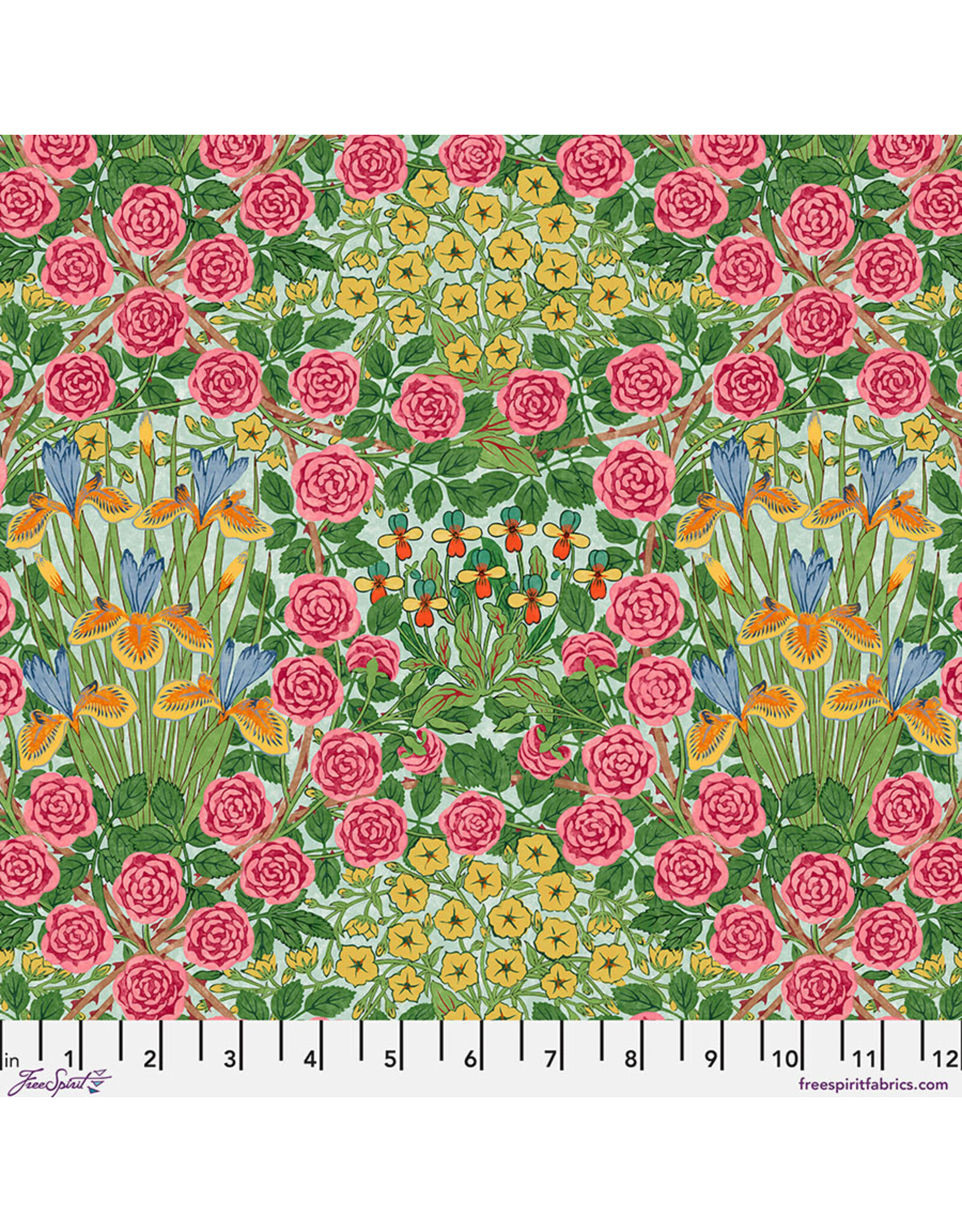 William Morris & Co. Cotton Lawn, Bedford Park, Campanula in Seaglass, Fabric Half-Yards