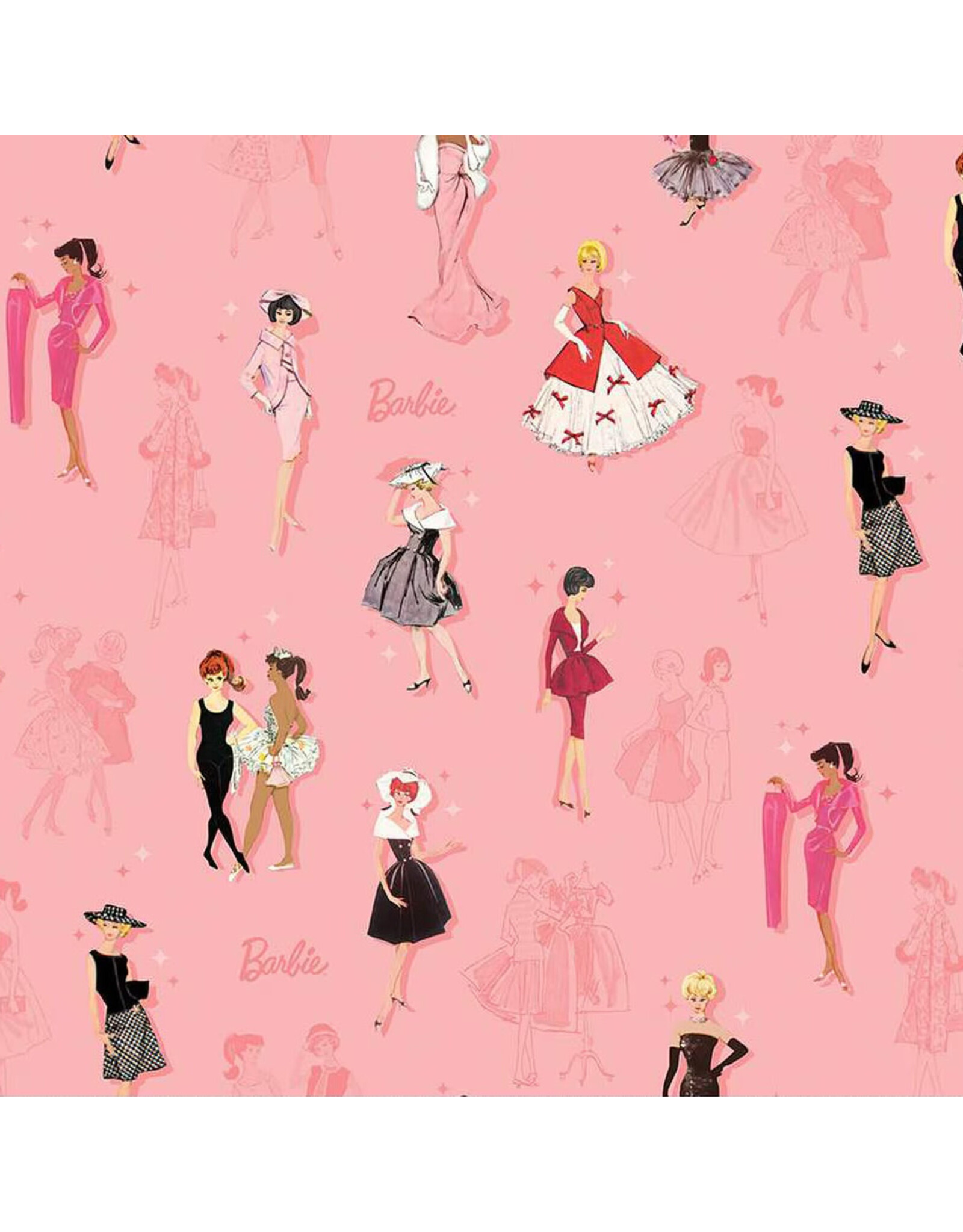Riley Blake Fabrics Barbie Vintage, Barbies in Pink, Fabric Half-Yards