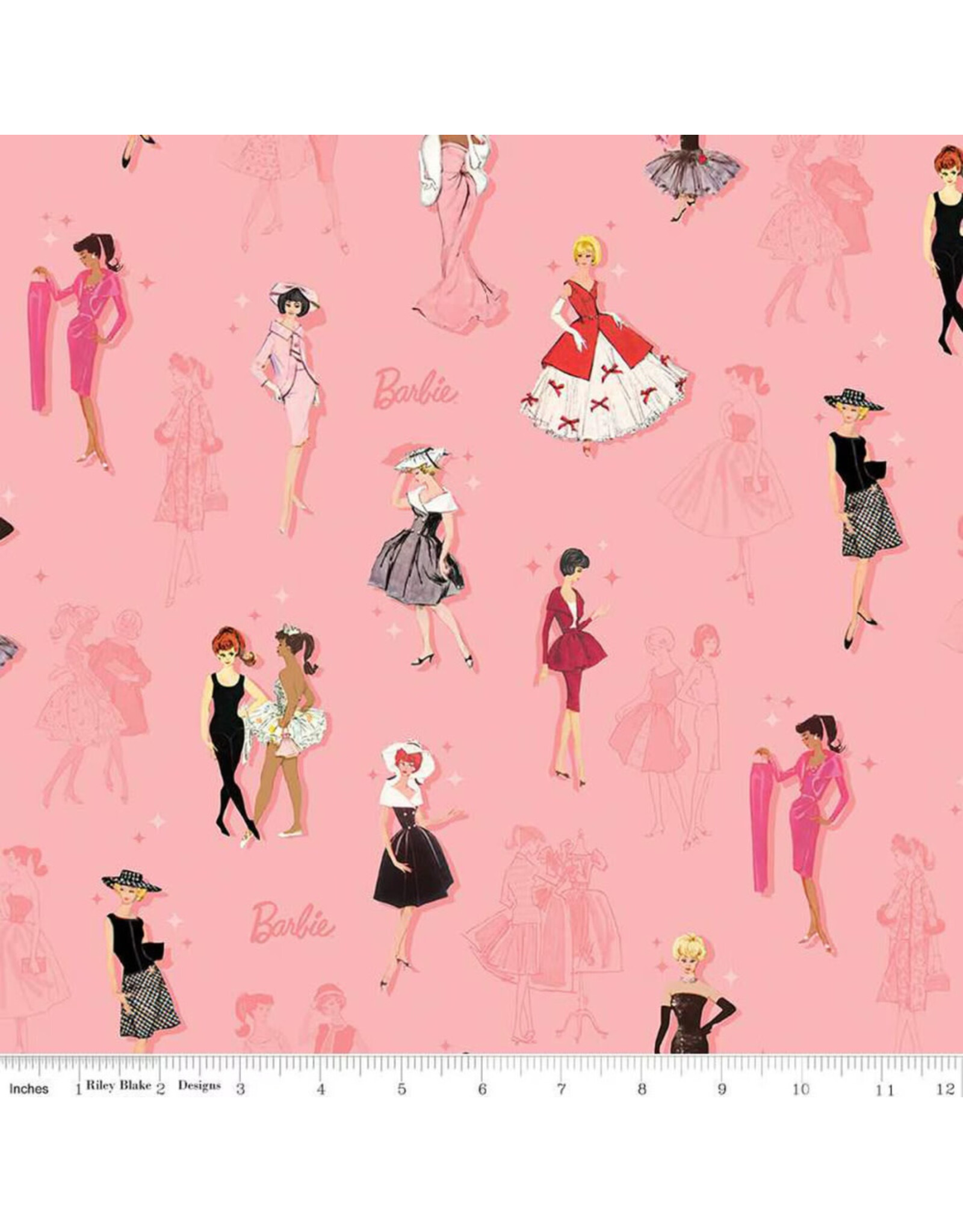 Riley Blake Fabrics Barbie Vintage, Barbies in Pink, Fabric Half-Yards