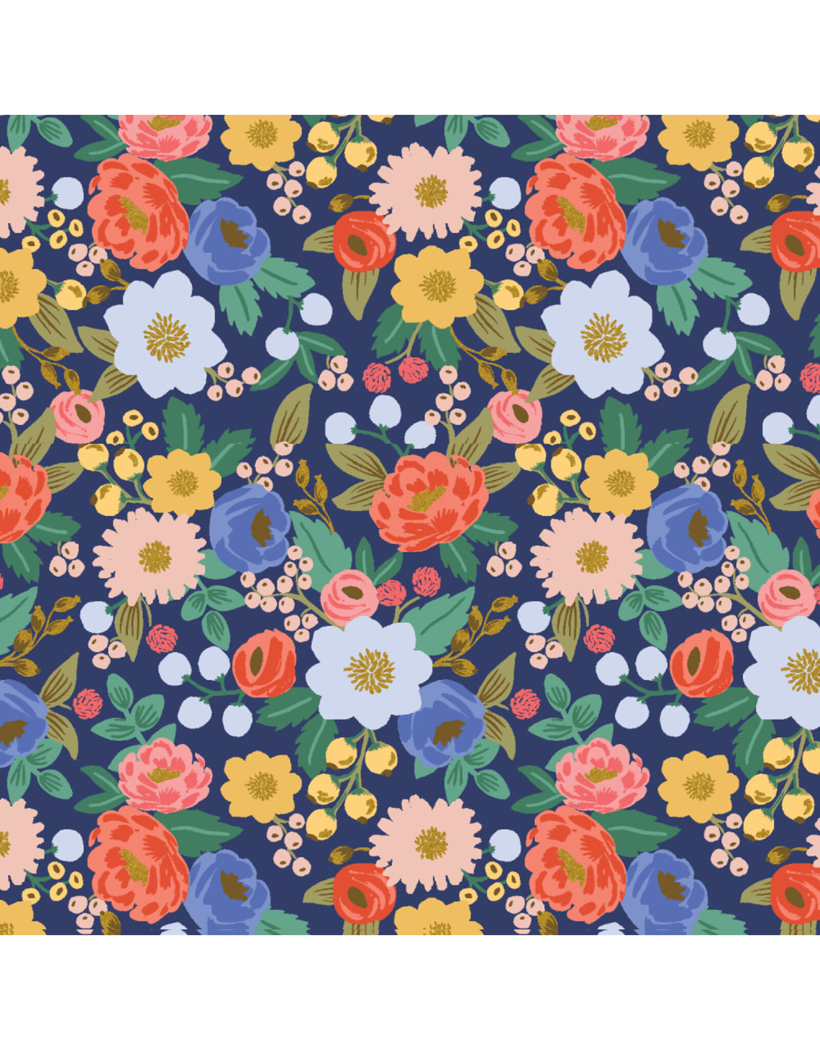 Rifle Paper Co. Vintage Garden, Vintage Blossom in Blue with Metallic, Fabric Half-Yards