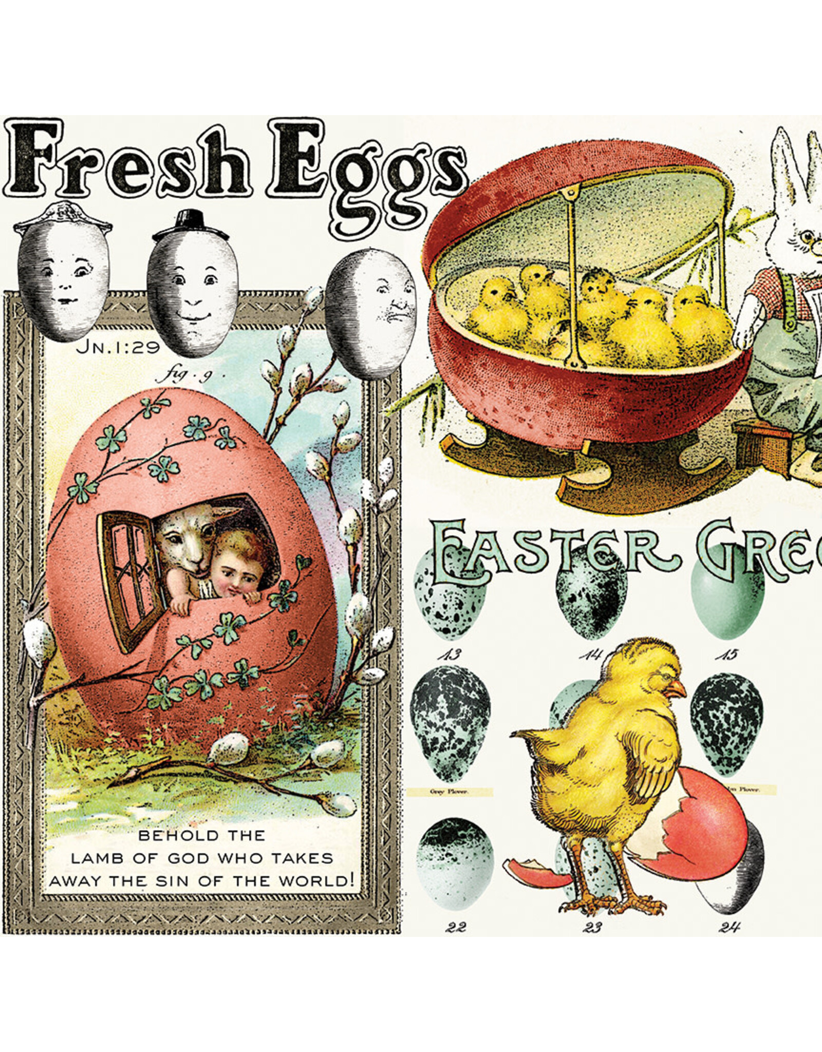 J. Wecker Frisch Egg Hunt, Easter Egg Collage in Multi, Fabric 12" Repeat