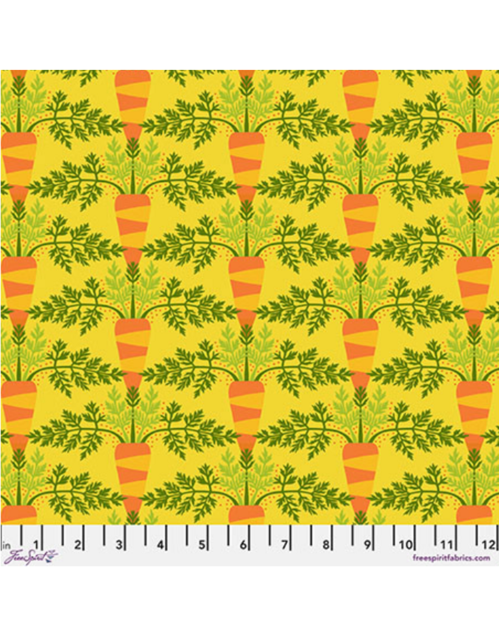 Jane Sassaman Vegetable Patch,  Small Carrot in Yellow, Fabric Half-Yards
