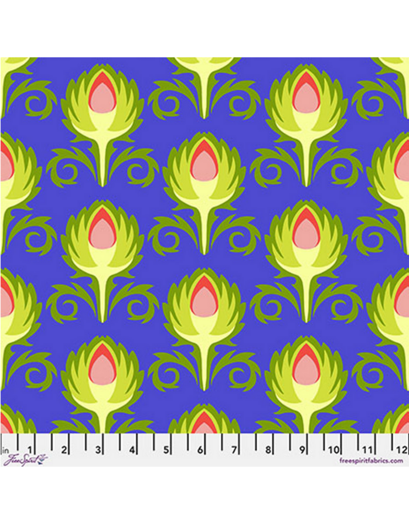 Jane Sassaman Vegetable Patch,  Artichoke in Blue, Fabric Half-Yards