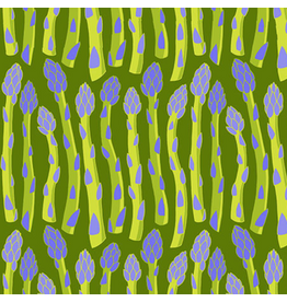 Jane Sassaman Vegetable Patch,  Asparagus in Green, Fabric Half-Yards