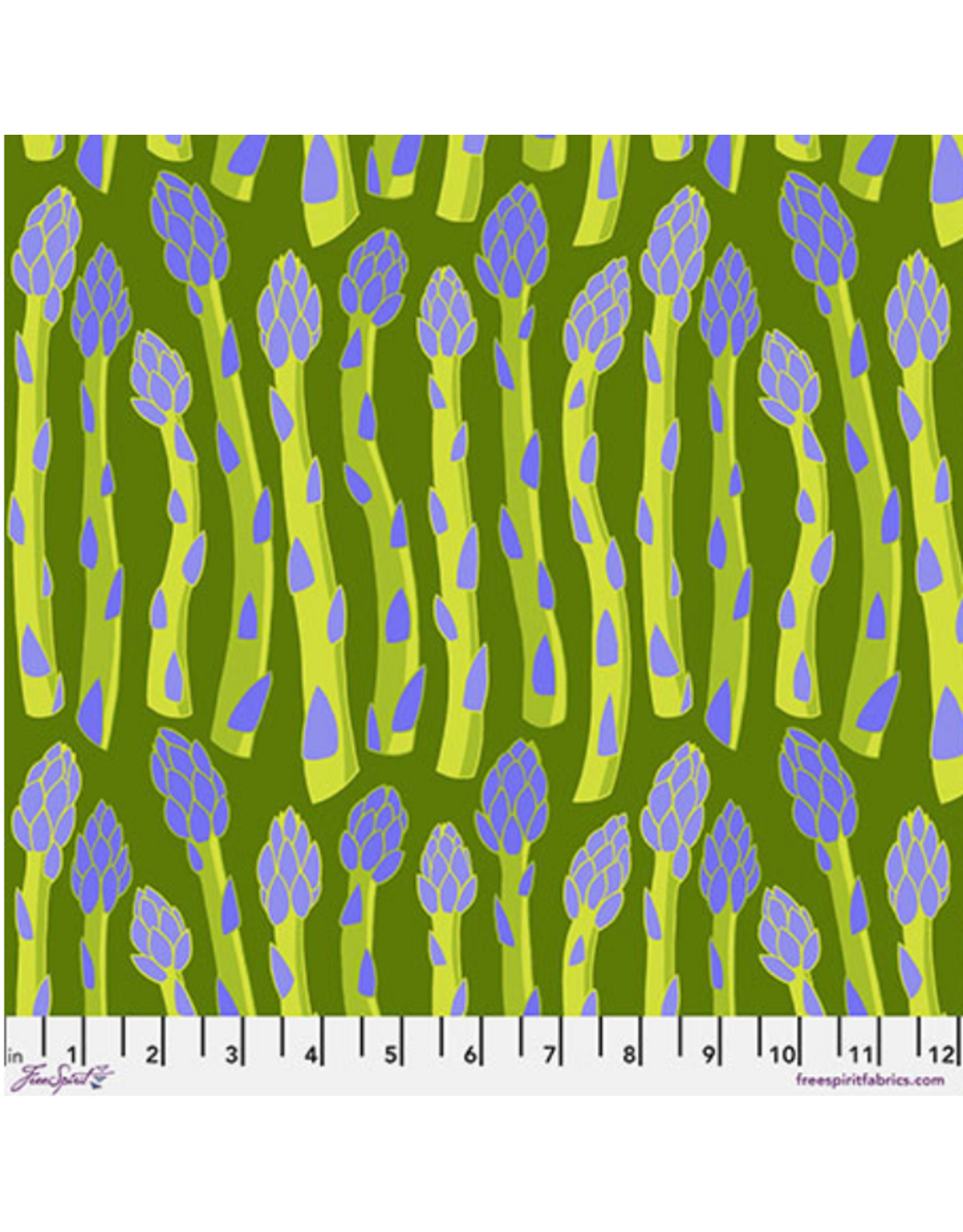 Jane Sassaman Vegetable Patch,  Asparagus in Green, Fabric Half-Yards