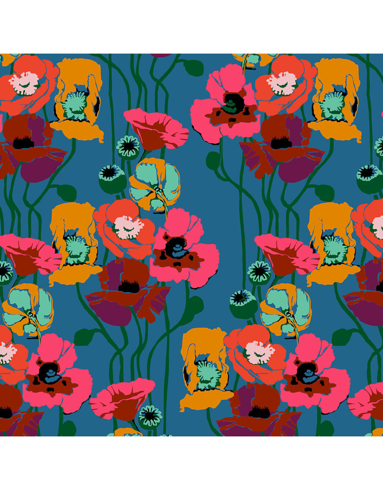 Anna Maria Overdressed, Pouring Poppies in Paint, Fabric Half-Yards