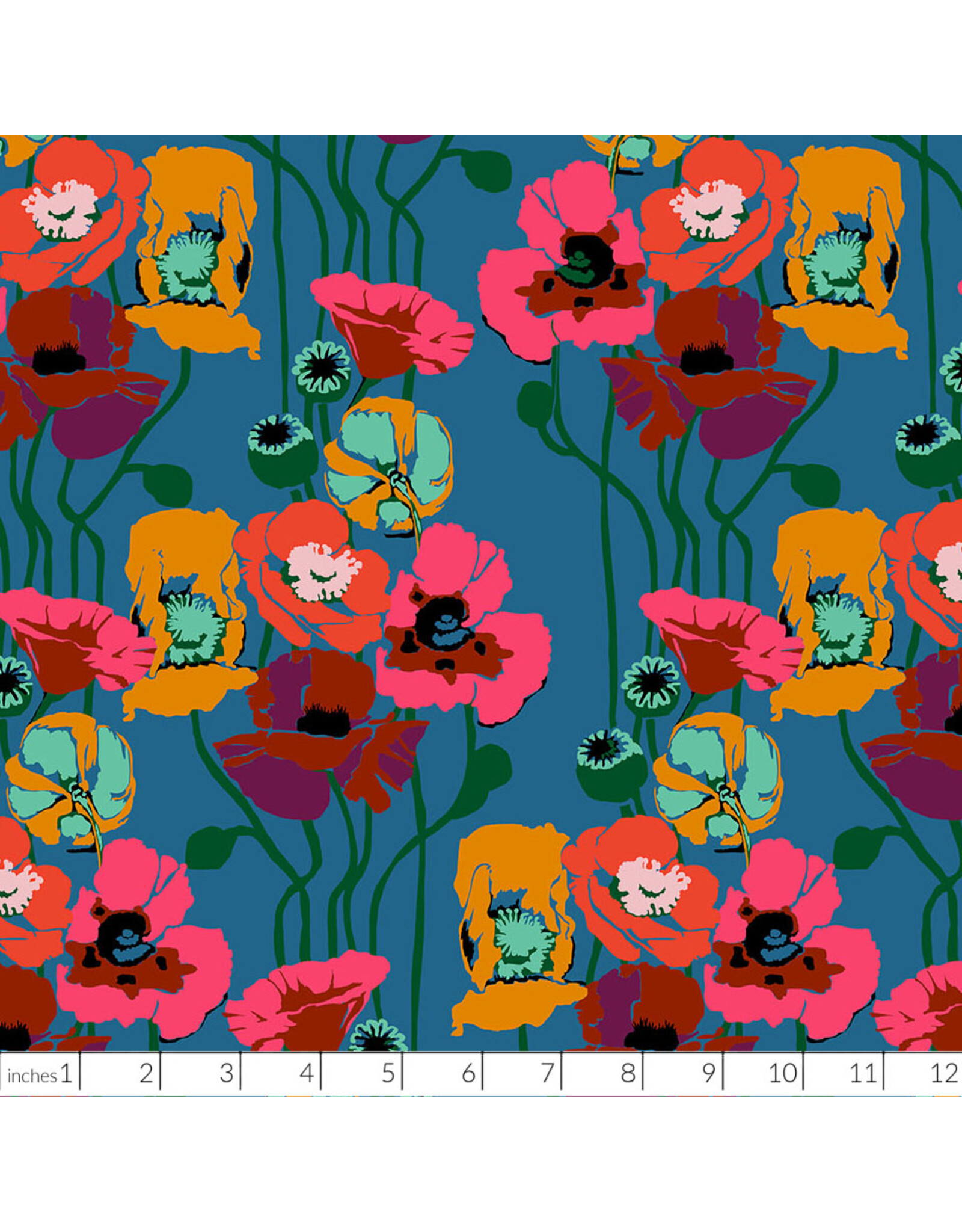 Anna Maria Overdressed, Pouring Poppies in Paint, Fabric Half-Yards