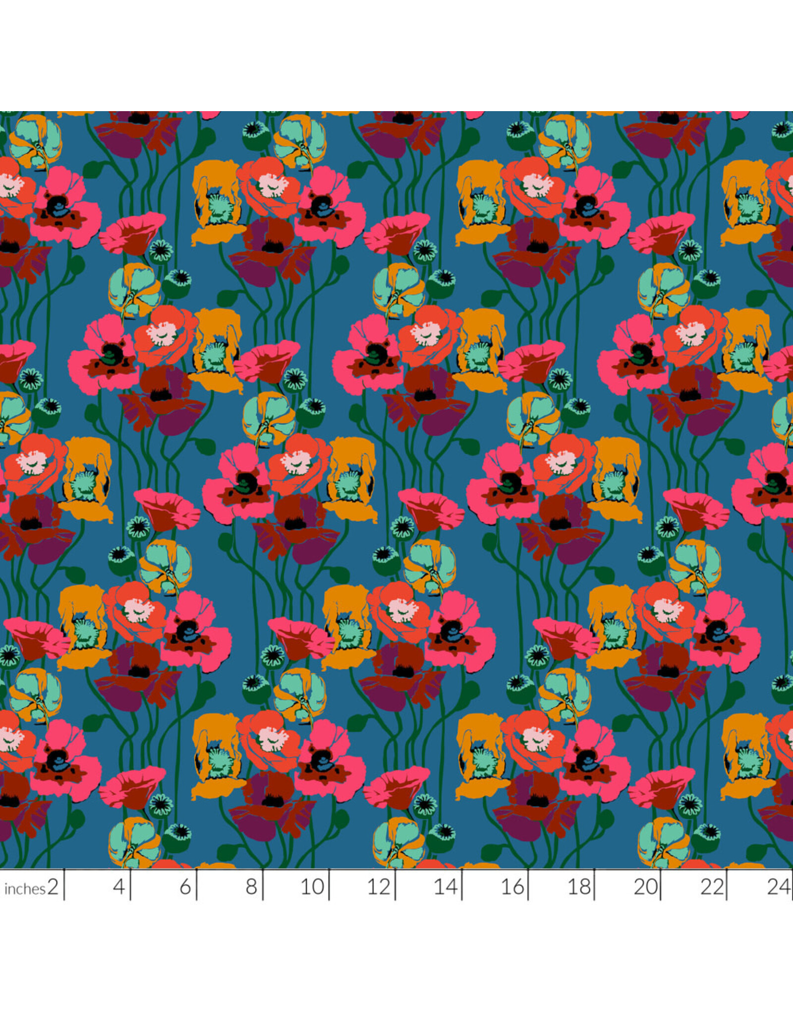 Anna Maria Overdressed, Pouring Poppies in Paint, Fabric Half-Yards