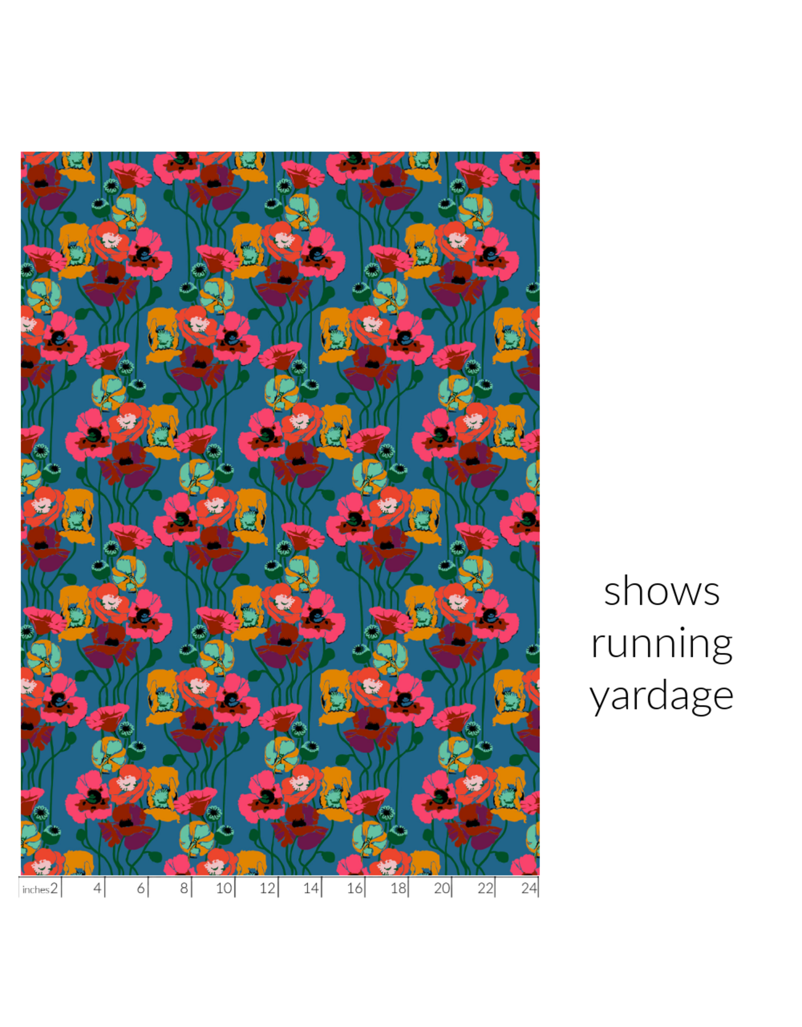 Anna Maria Overdressed, Pouring Poppies in Paint, Fabric Half-Yards