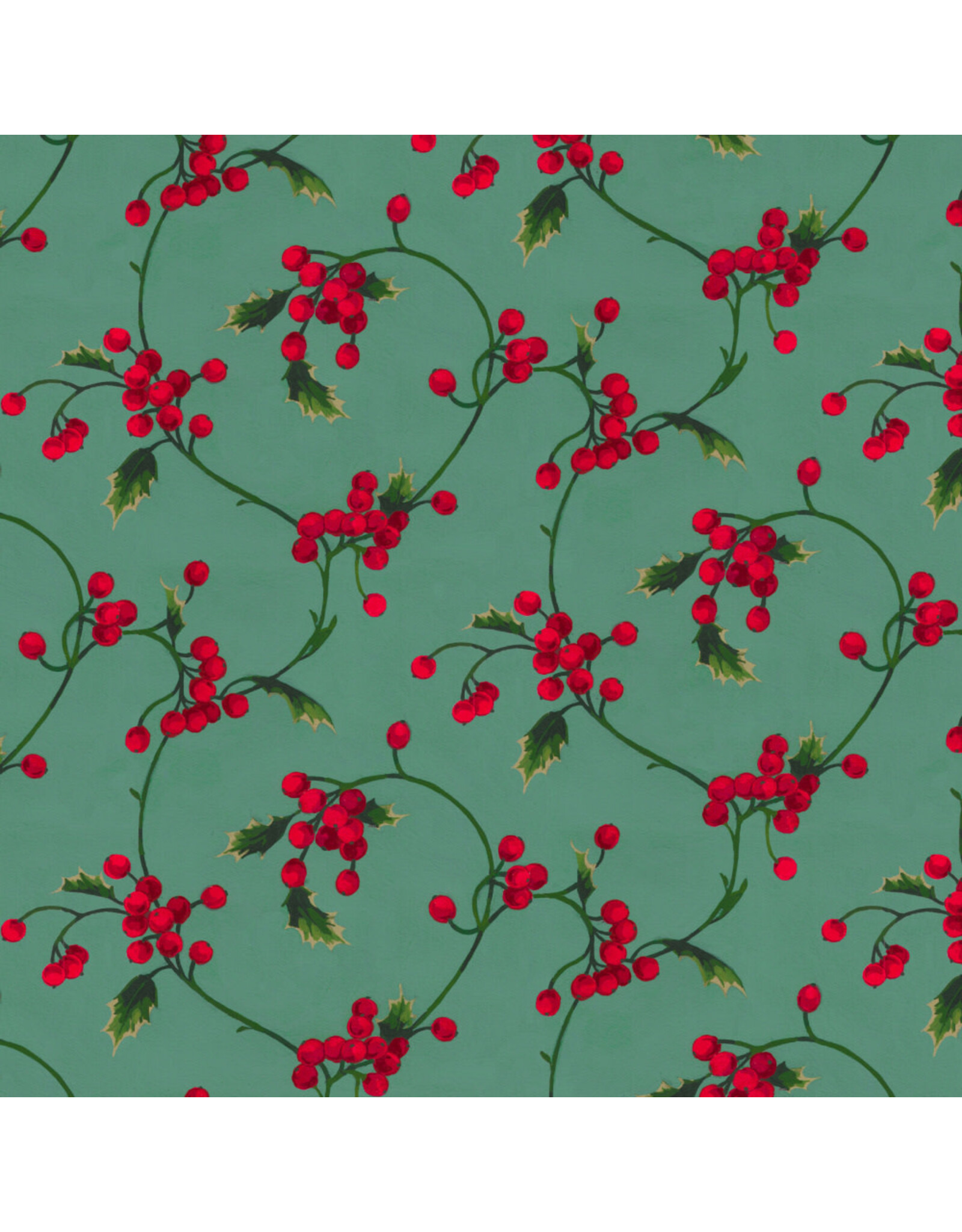 Martha Negley Holly Day, Scroll in Green, Fabric Half-Yards