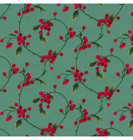 Martha Negley Holly Day, Scroll in Green, Fabric Half-Yards