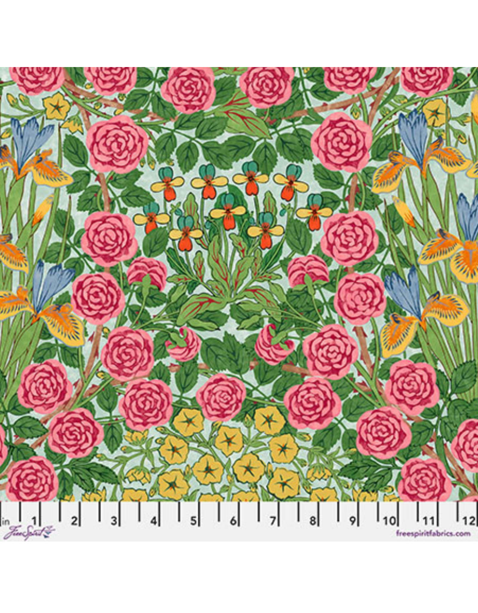 William Morris & Co. 108" Quilt Backs, Bedford Park Campanula in Seaglass, Fabric Half-Yards