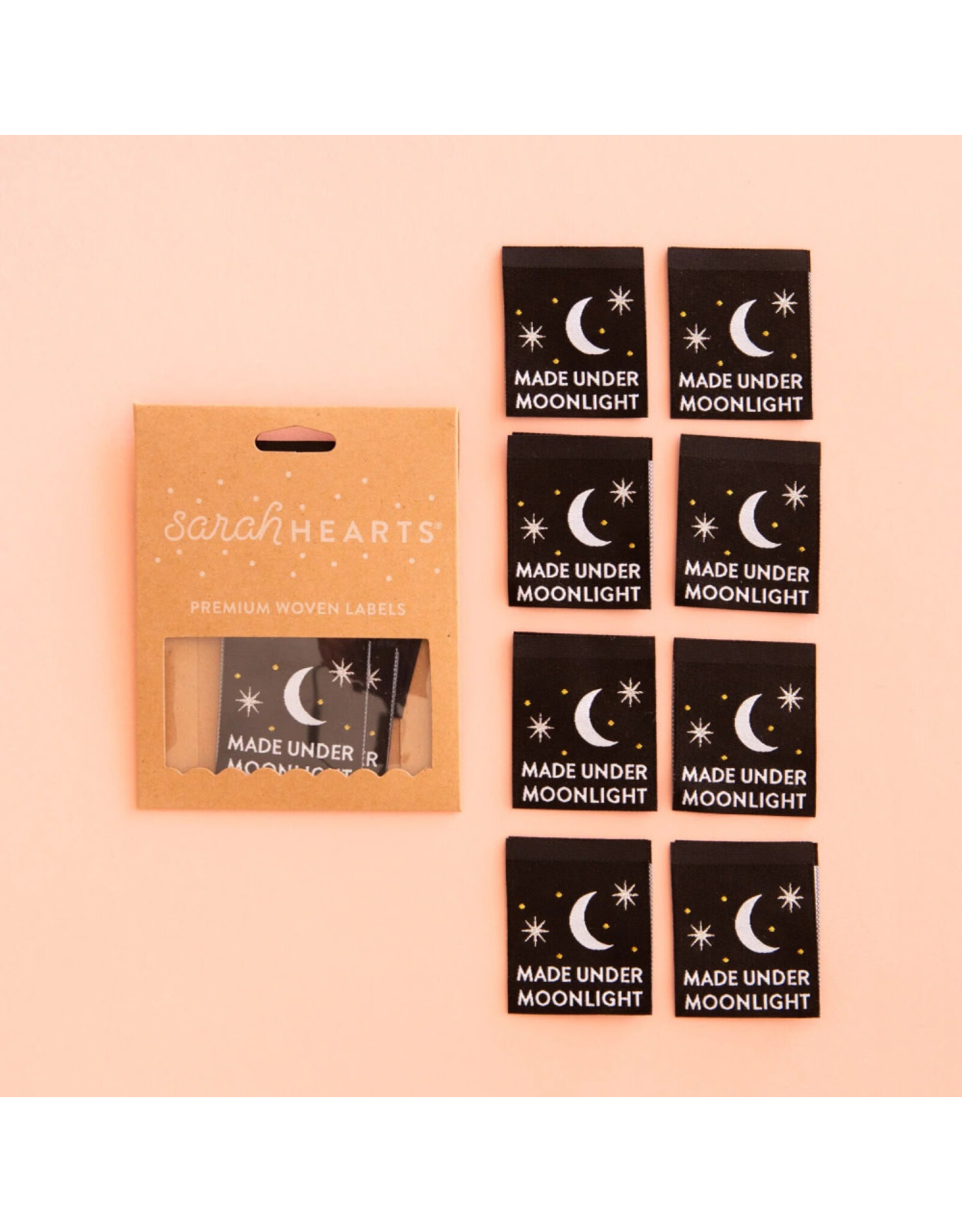 Sarah Hearts Made Under Moonlight - Woven Label Tags, Set of 8