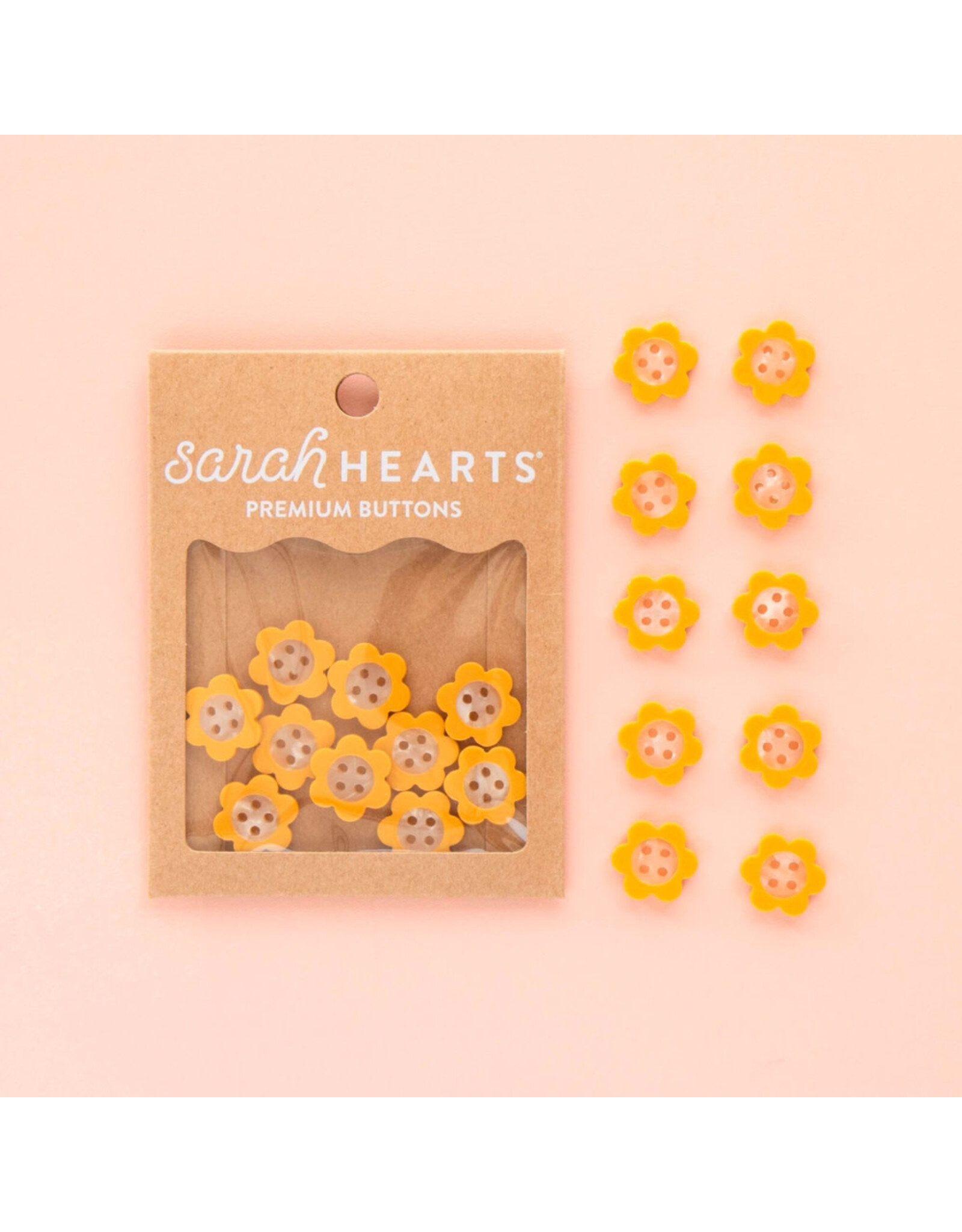 Sarah Hearts Buttons, Yellow Daisy, Small 5/8"