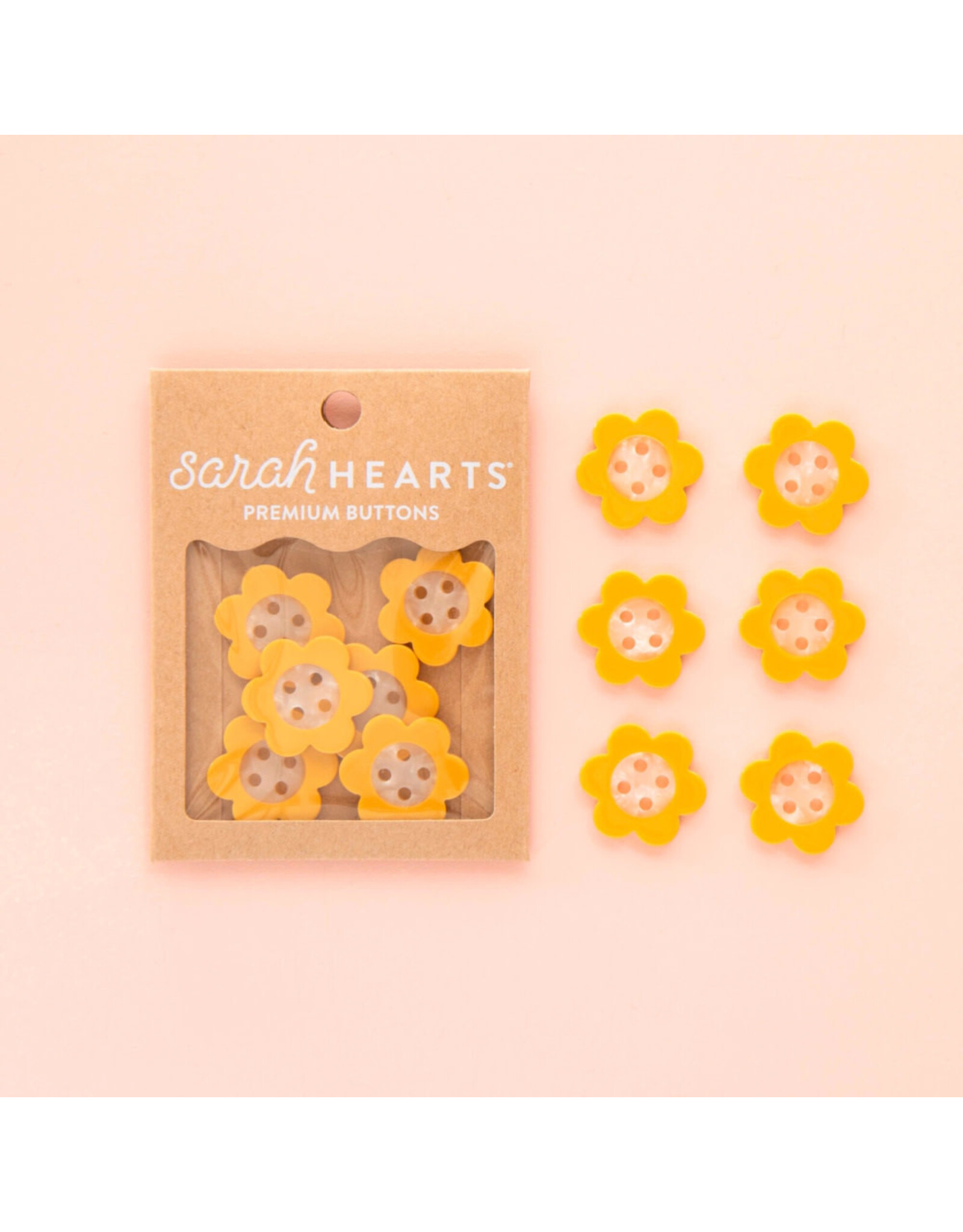 Sarah Hearts Buttons, Yellow Daisy, Large 1"