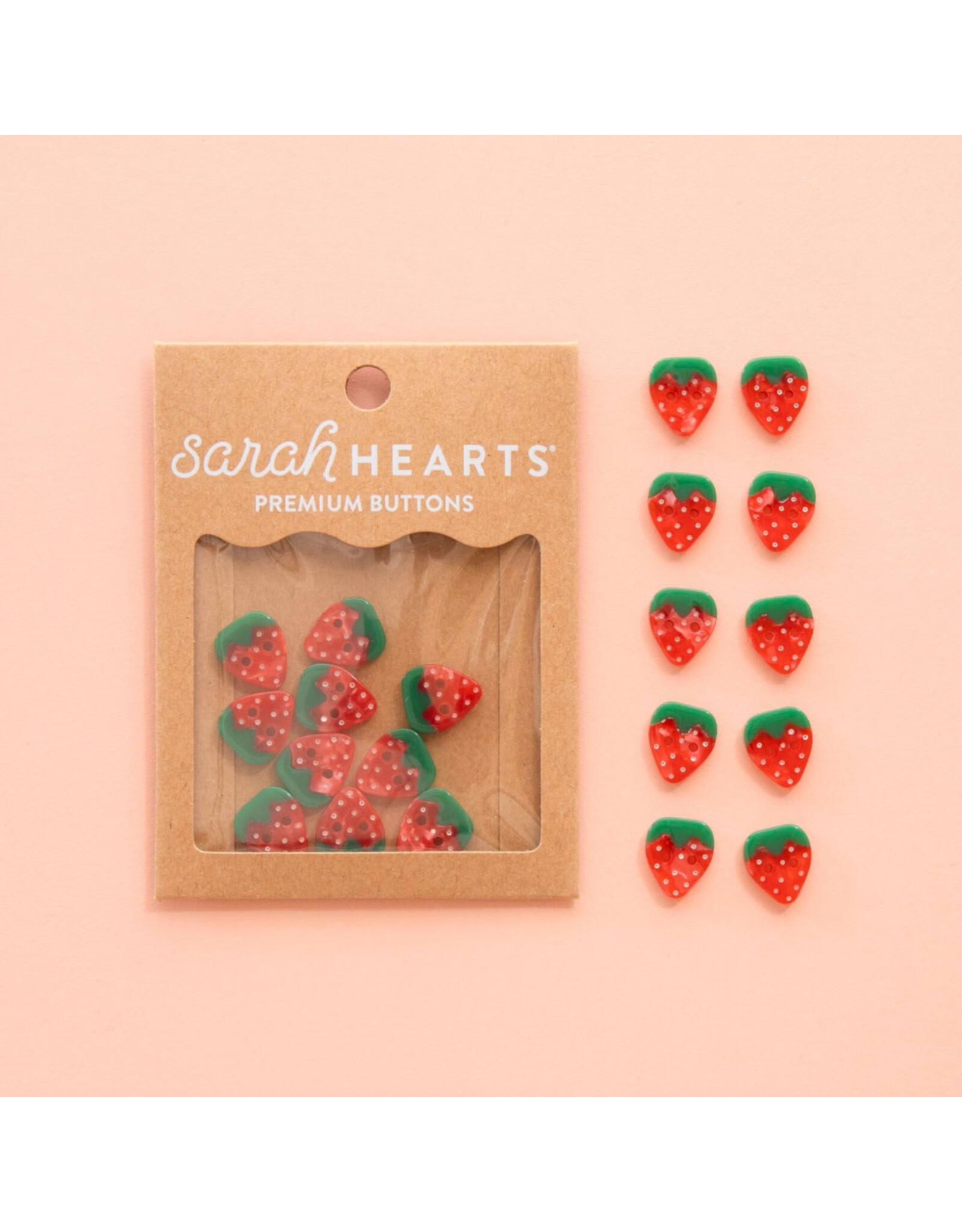 Sarah Hearts Buttons, Strawberry, Small 5/8""
