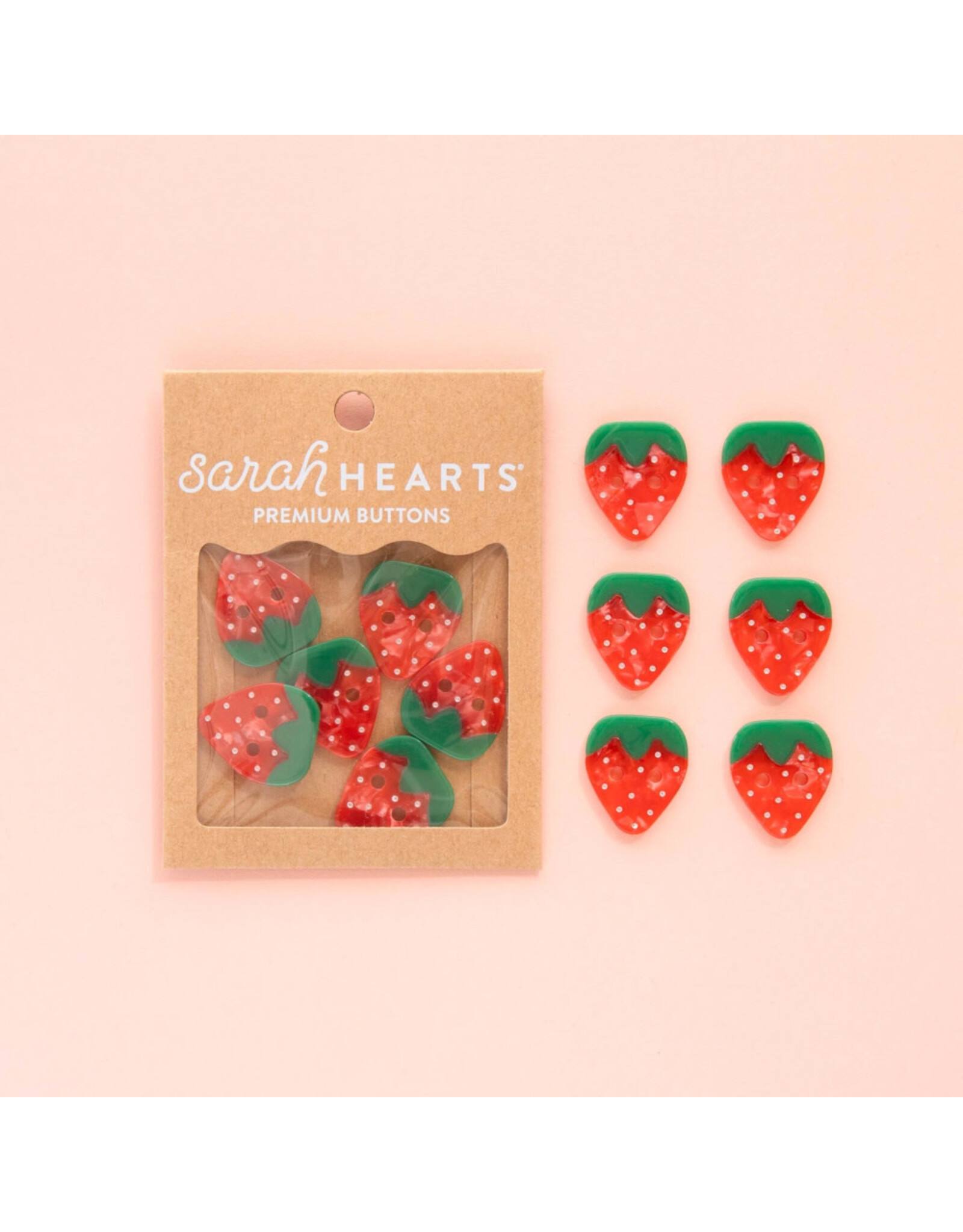 Sarah Hearts Buttons, Strawberry, Large 1""