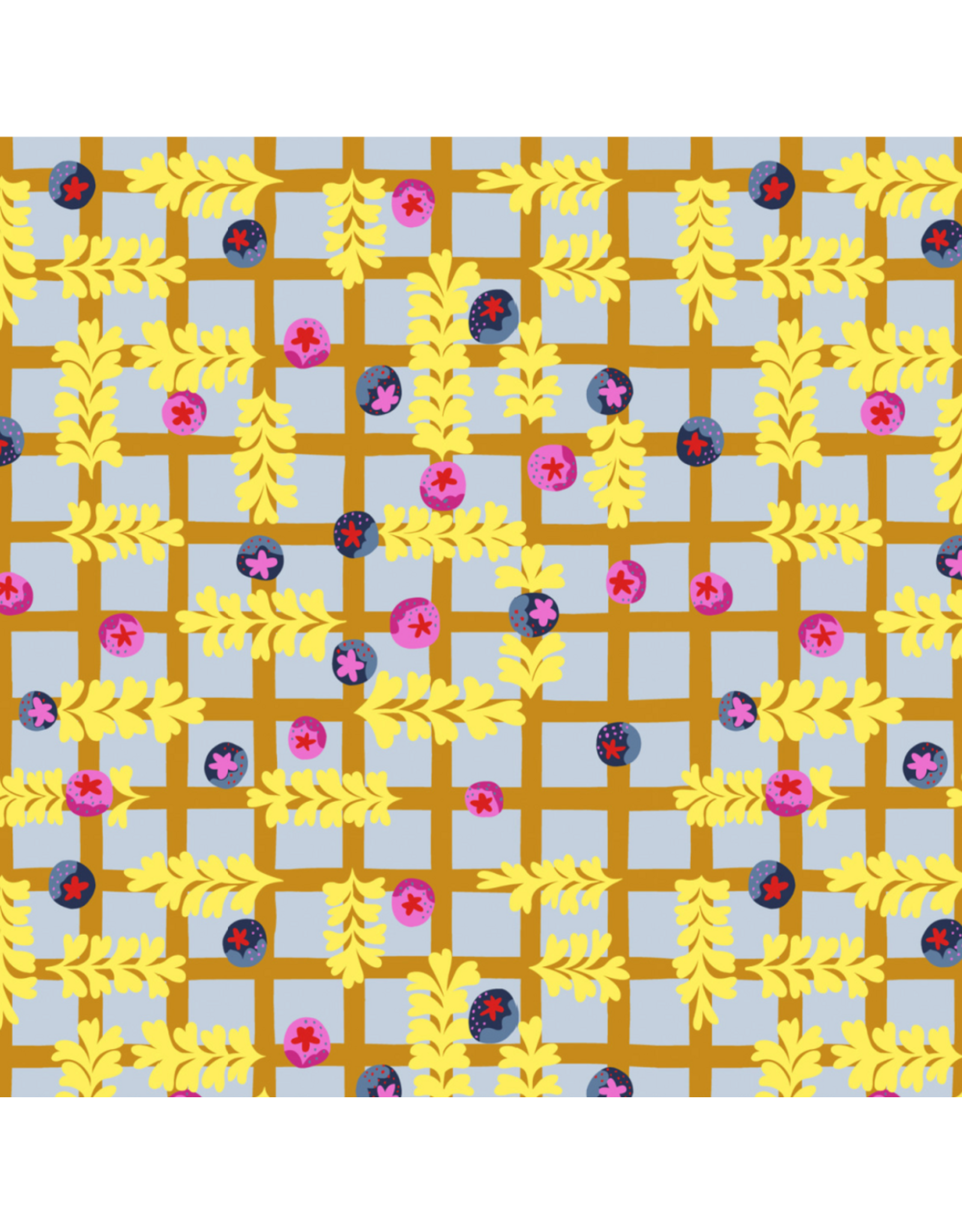 Penny Jeffries Blostma & Song, Blueberry Dancefloor in Mustard, Fabric Half-Yards