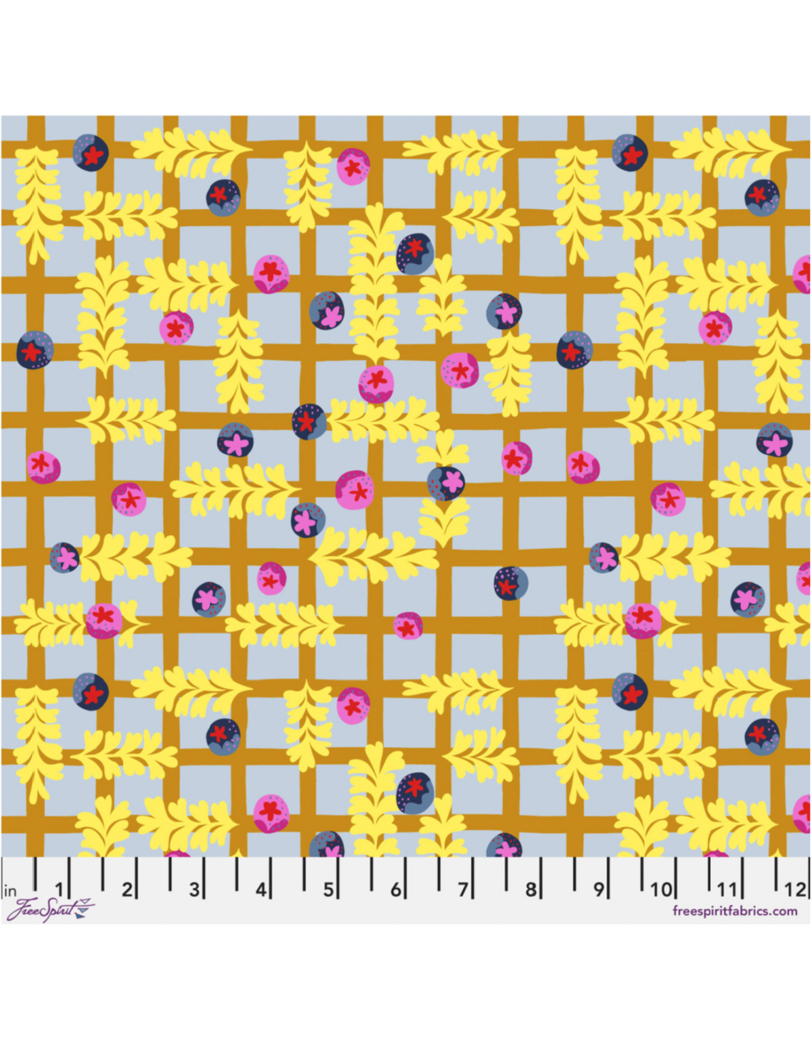 Penny Jeffries Blostma & Song, Blueberry Dancefloor in Mustard, Fabric Half-Yards