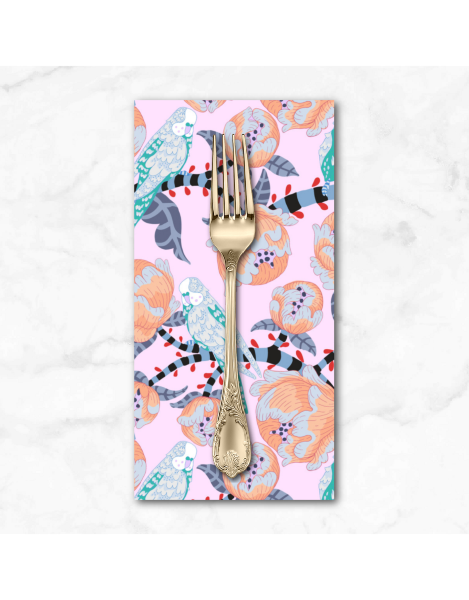 PD's Penny Jeffries Blostma & Song, Budgie Breath in Turquoise, Dinner Napkin