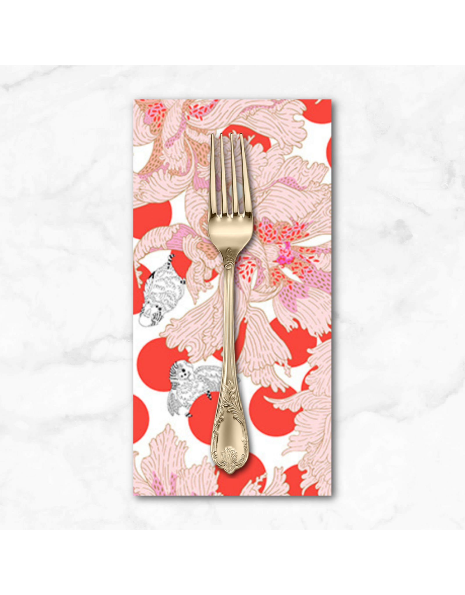 PD's Penny Jeffries Blostma & Song, Spotty Peony in Vermillion, Dinner Napkin