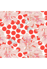 Penny Jeffries Blostma & Song, Spotty Peony in Vermillion, Fabric Half-Yards