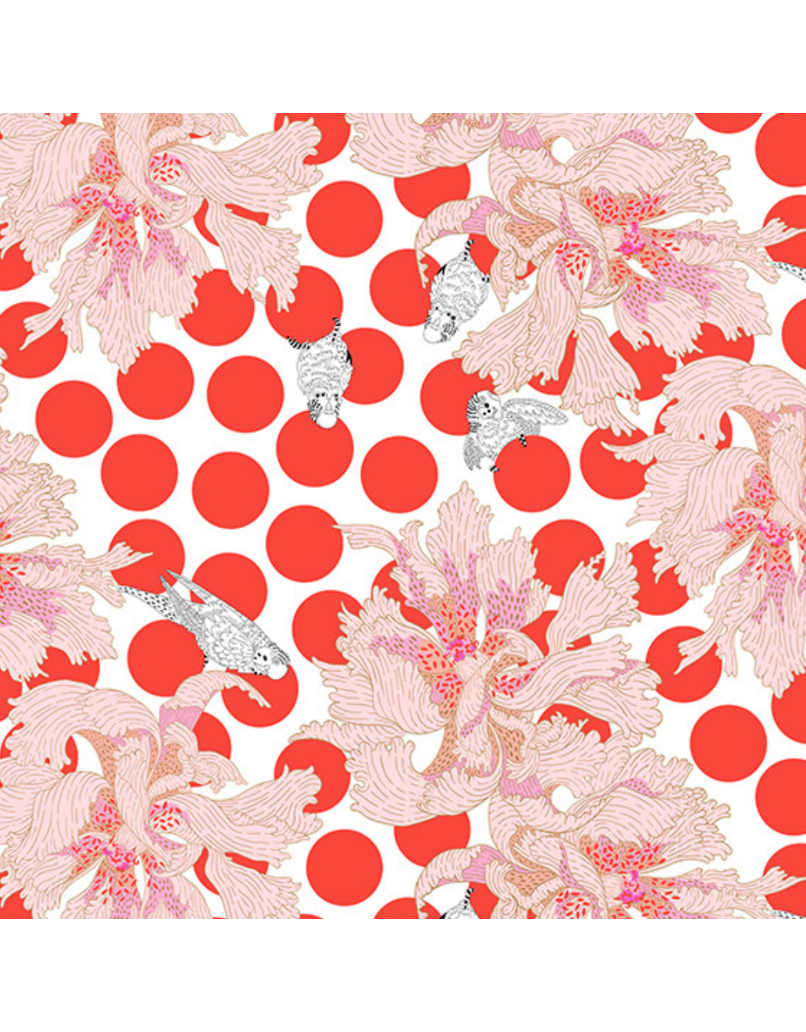 Penny Jeffries Blostma & Song, Spotty Peony in Vermillion, Fabric Half-Yards