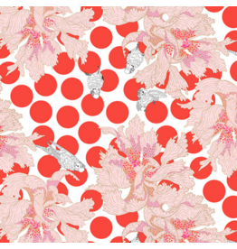 Penny Jeffries Blostma & Song, Spotty Peony in Vermillion, Fabric Half-Yards