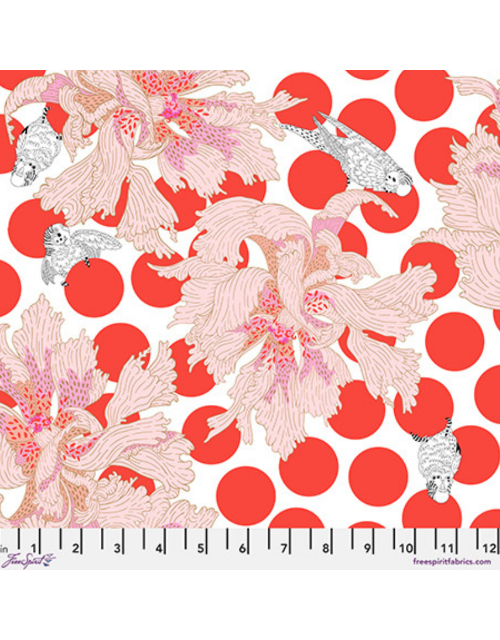 Penny Jeffries Blostma & Song, Spotty Peony in Vermillion, Fabric Half-Yards