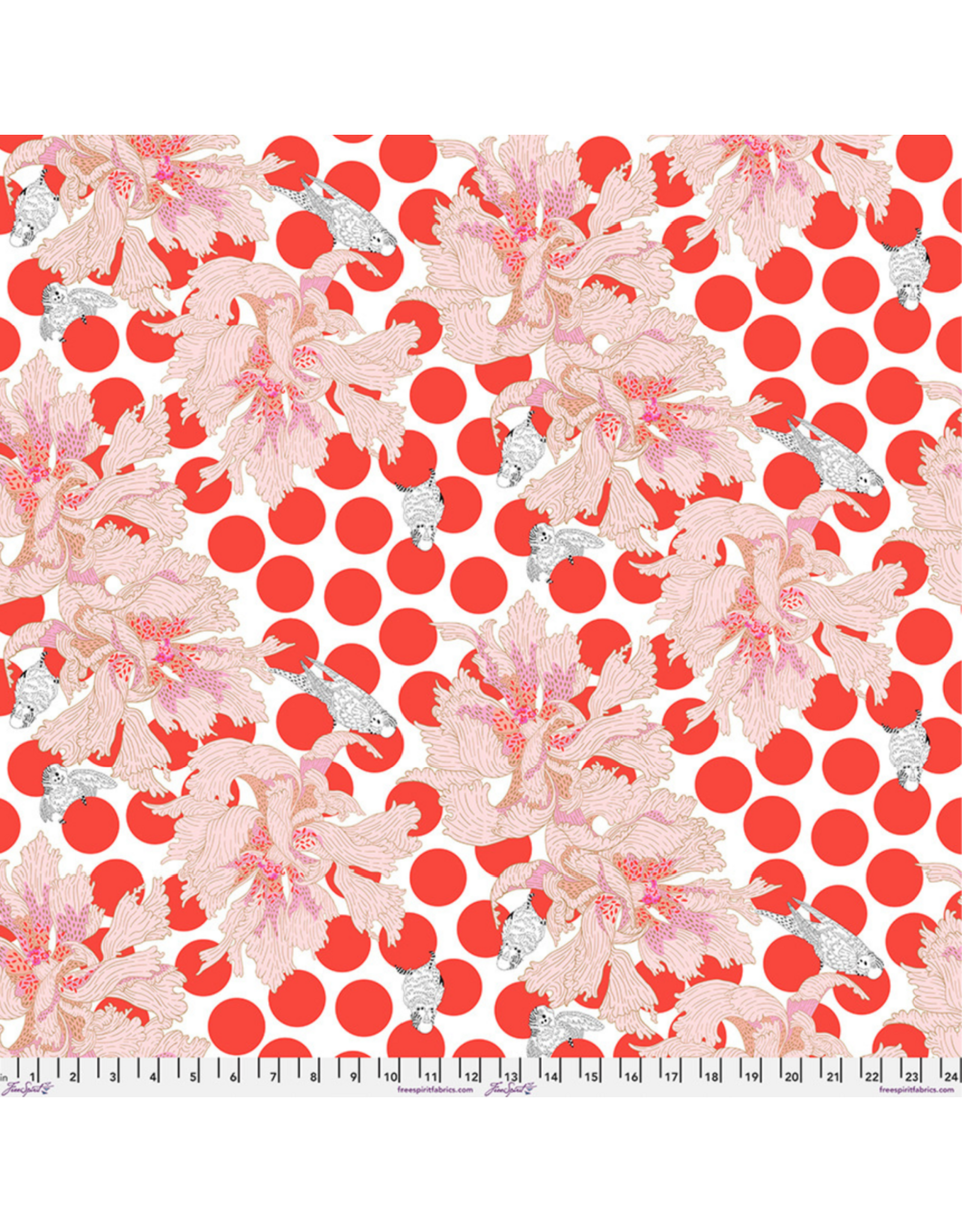 Penny Jeffries Blostma & Song, Spotty Peony in Vermillion, Fabric Half-Yards