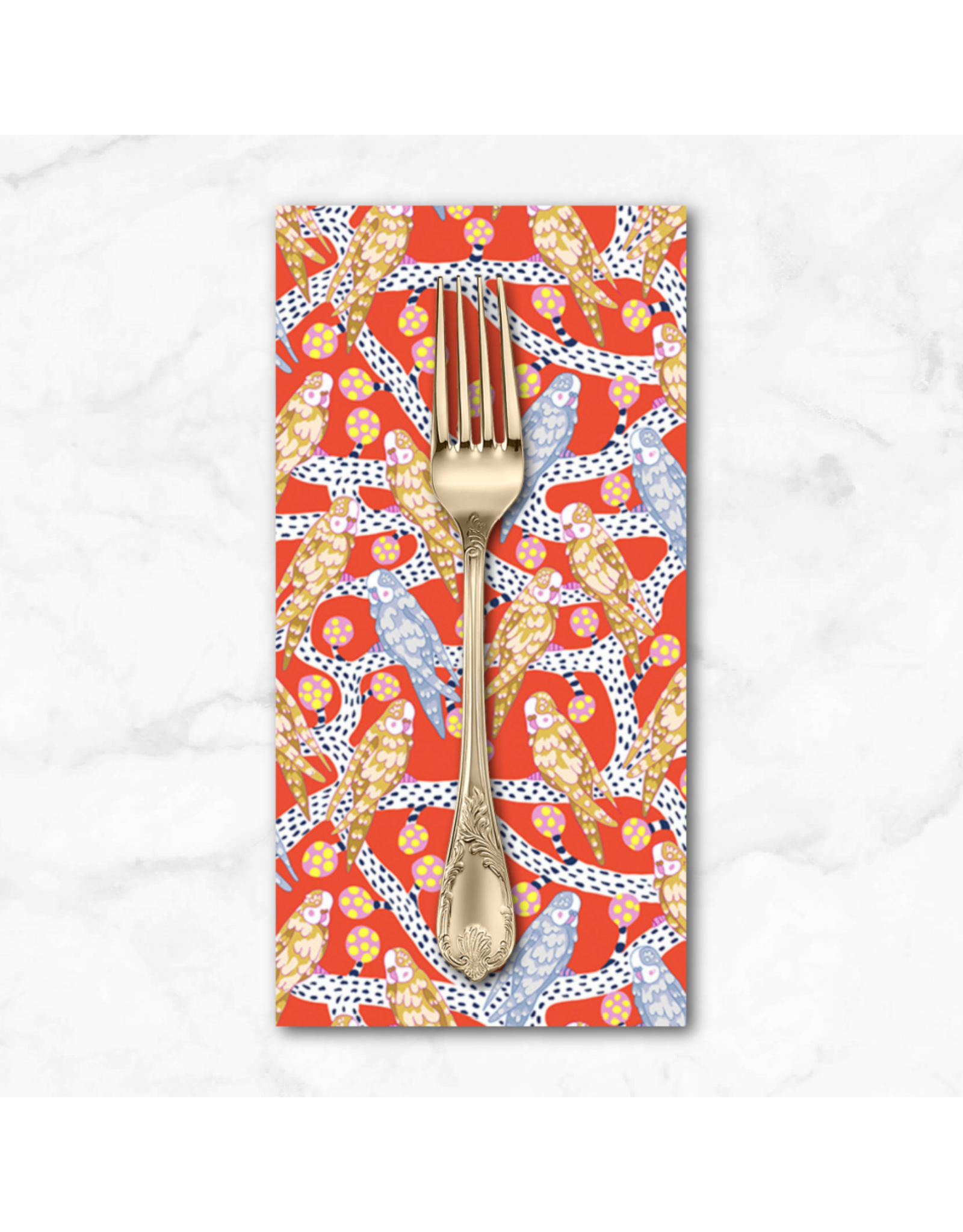 PD's Penny Jeffries Blostma & Song, Budgie Melody in Vermillion, Dinner Napkin