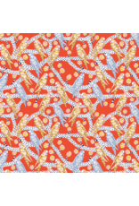 Penny Jeffries Blostma & Song, Budgie Melody in Vermillion, Fabric Half-Yards