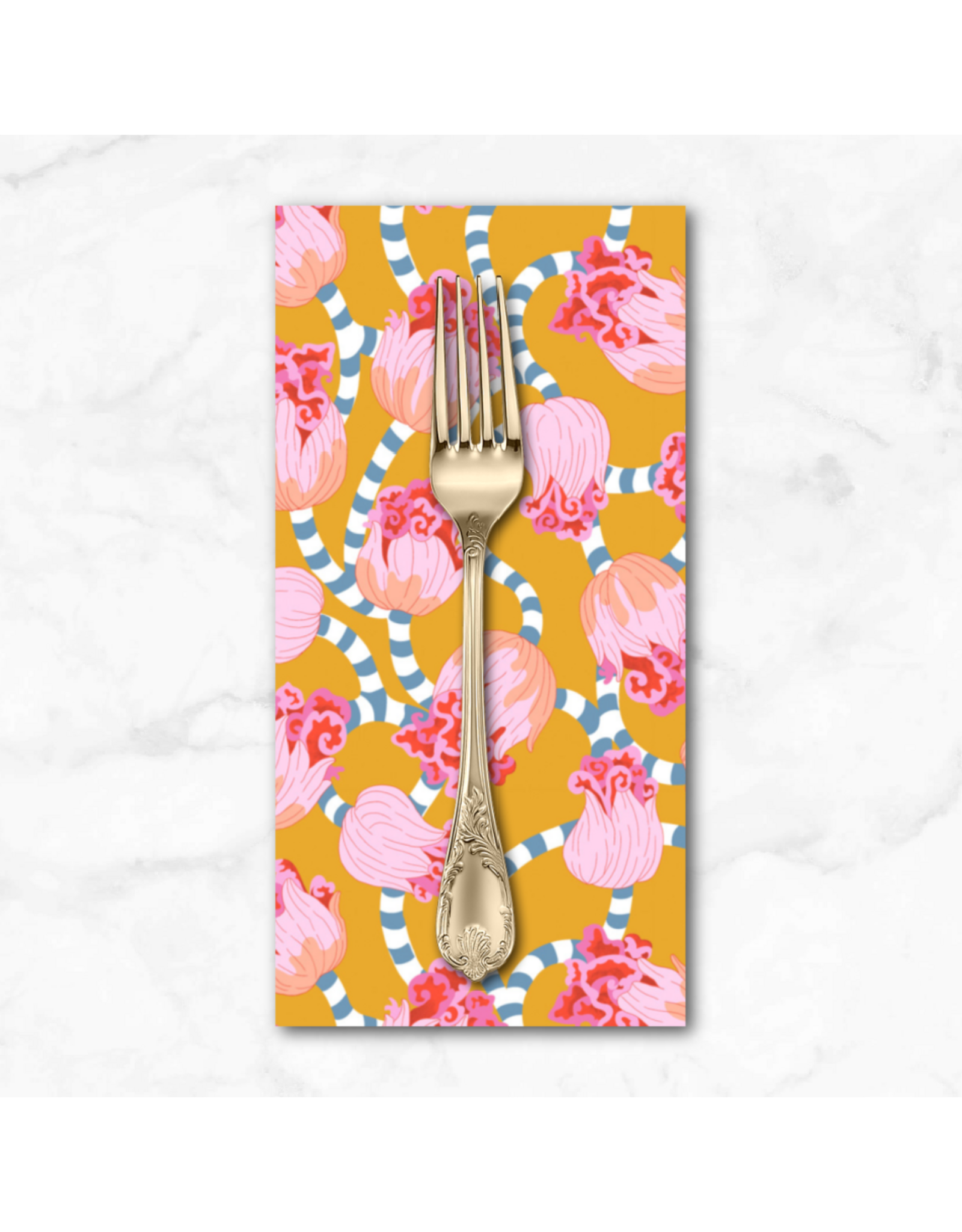 PD's Penny Jeffries Blostma & Song, Dancing Swirl in Mustard, Dinner Napkin