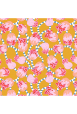 Penny Jeffries Blostma & Song, Dancing Swirl in Mustard, Fabric Half-Yards