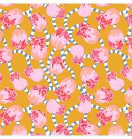 Penny Jeffries Blostma & Song, Dancing Swirl in Mustard, Fabric Half-Yards