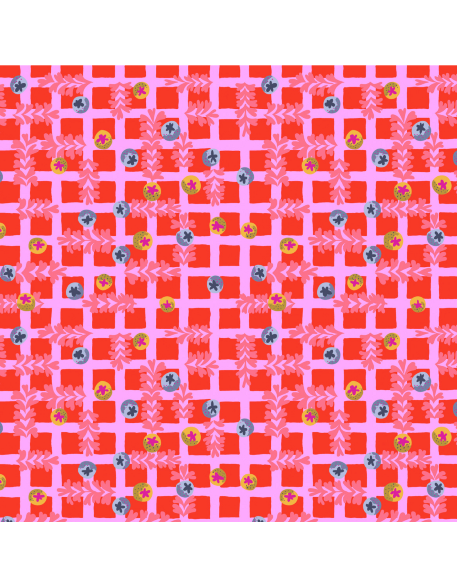 Penny Jeffries Blostma & Song, Small Blueberry Dancefloor in Red, Fabric Half-Yards